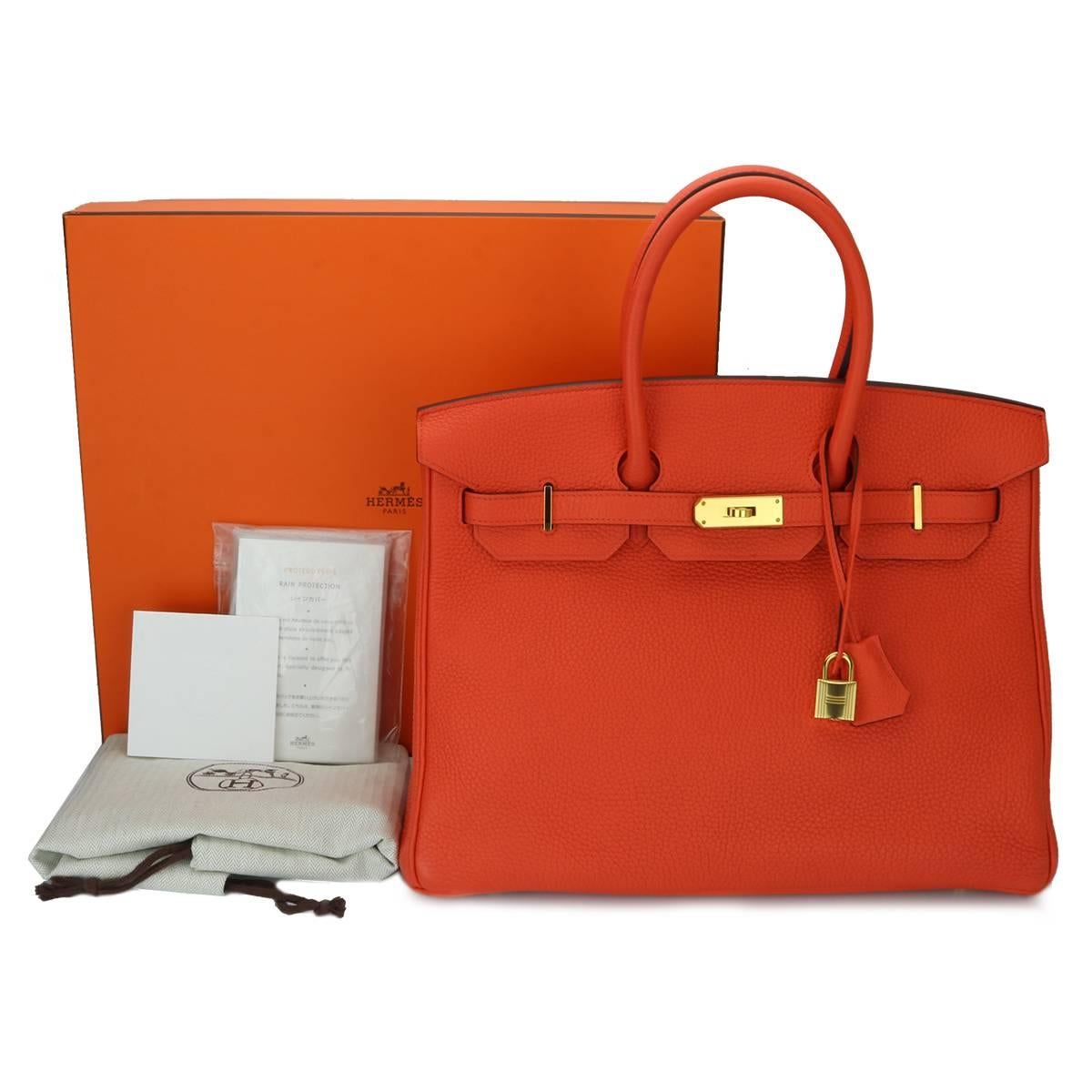 Hermès 35cm Orange Togo Leather with Gold Hardware Stamp T Year 2015 Birkin Bag 13