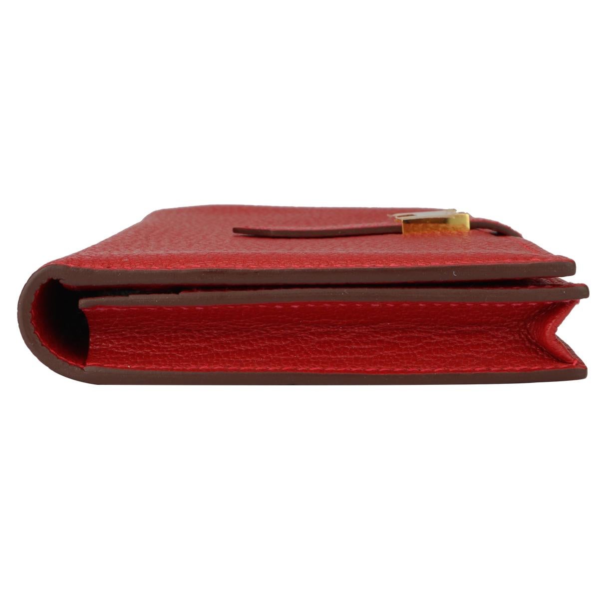 Red Hermès Bearn Wallet Q5 Rouge Casaque Goatskin with Gold Hardware Stamp Q 2013