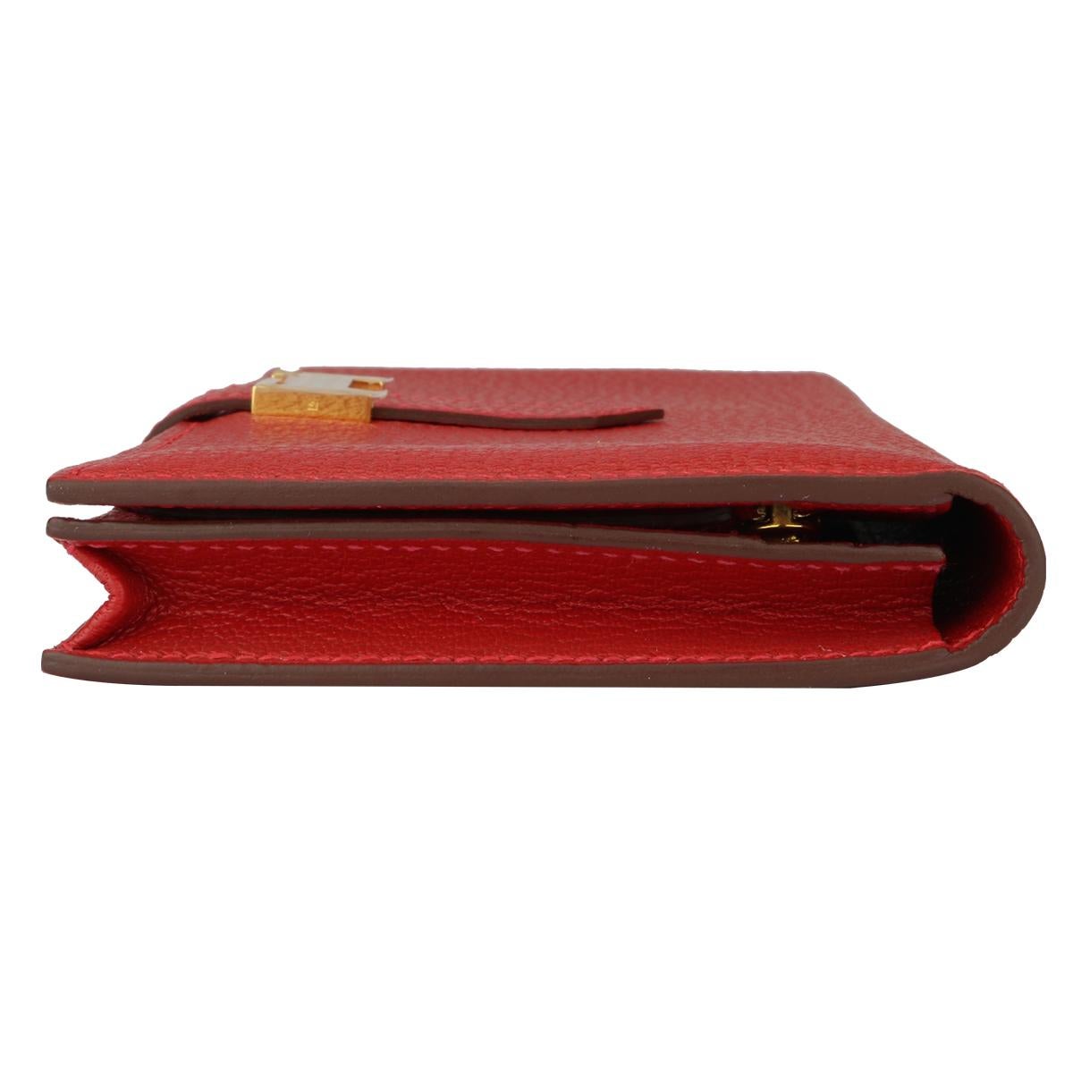 Hermès Bearn Wallet Q5 Rouge Casaque Goatskin with Gold Hardware Stamp Q 2013 In New Condition In Huddersfield, GB
