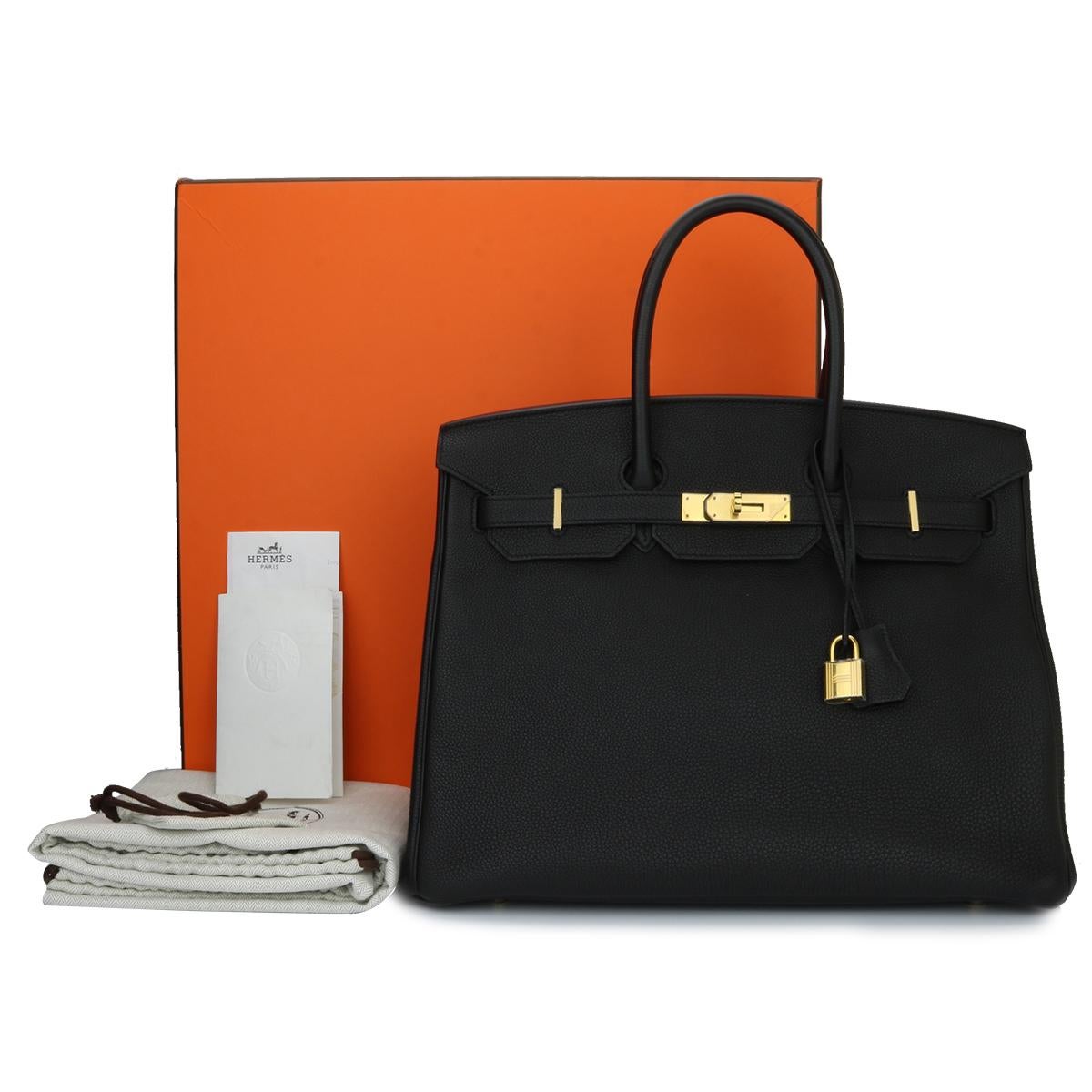 Hermès Birkin 35cm Black Togo Leather with Gold Hardware Stamp T 2015.

This bag is still in a pristine condition. The leather still smells fresh as when new, along with it still holding to the shape very well. The hardware still very shiny and