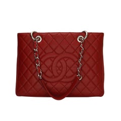 CHANEL Grand Shopping Tote (GST) Red Caviar with Silver Hardware 2013