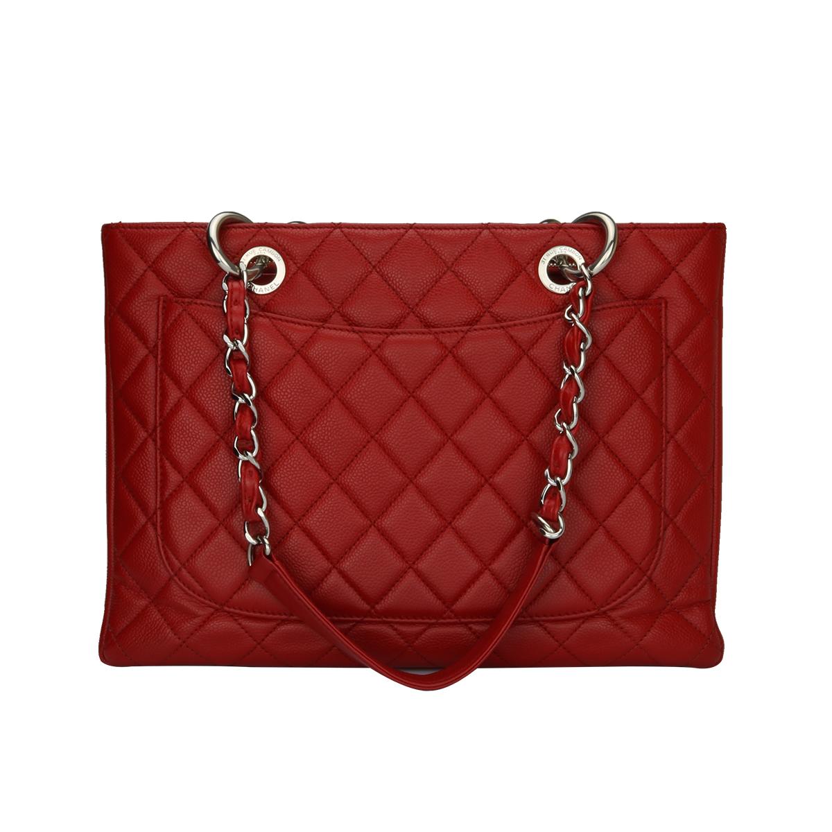 CHANEL Grand Shopping Tote (GST) Red Caviar with Silver Hardware 2013 In Excellent Condition In Huddersfield, GB