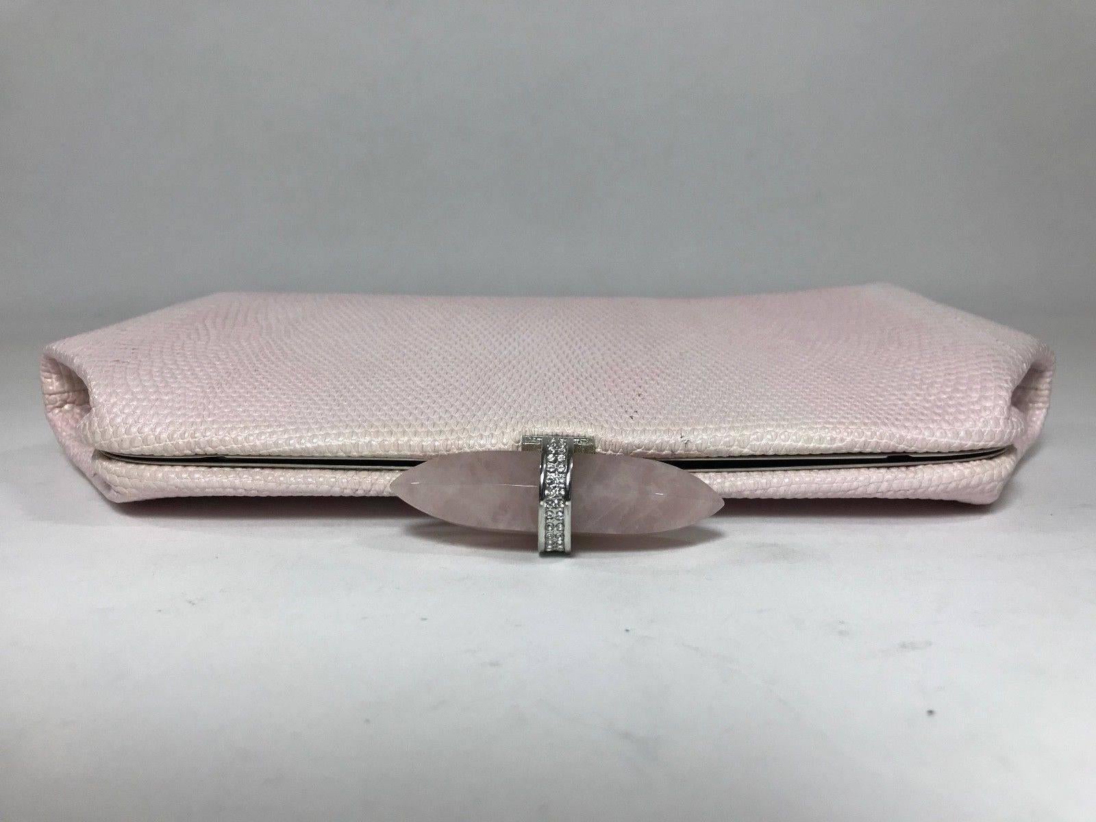 Gray Judith Leiber Lizard Skin Pink Clutch For Sale