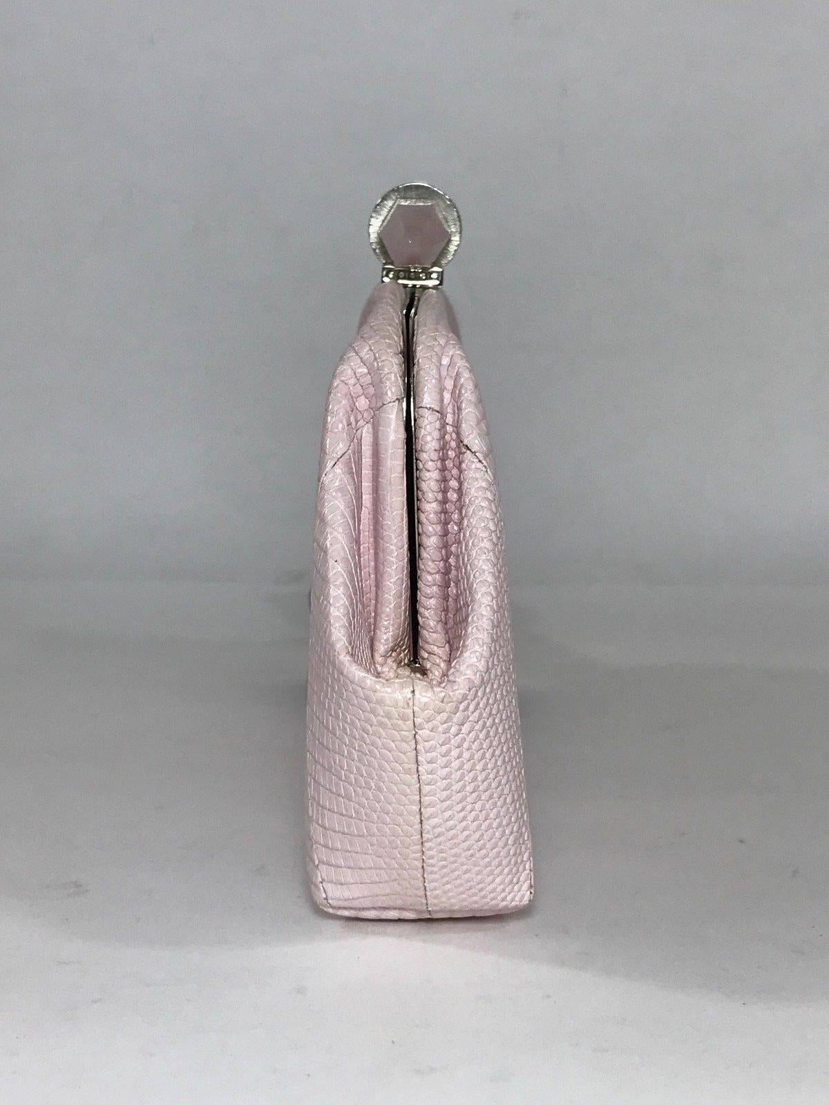 Judith Leiber Lizard Skin Pink Clutch In Excellent Condition For Sale In Saint Charles, IL