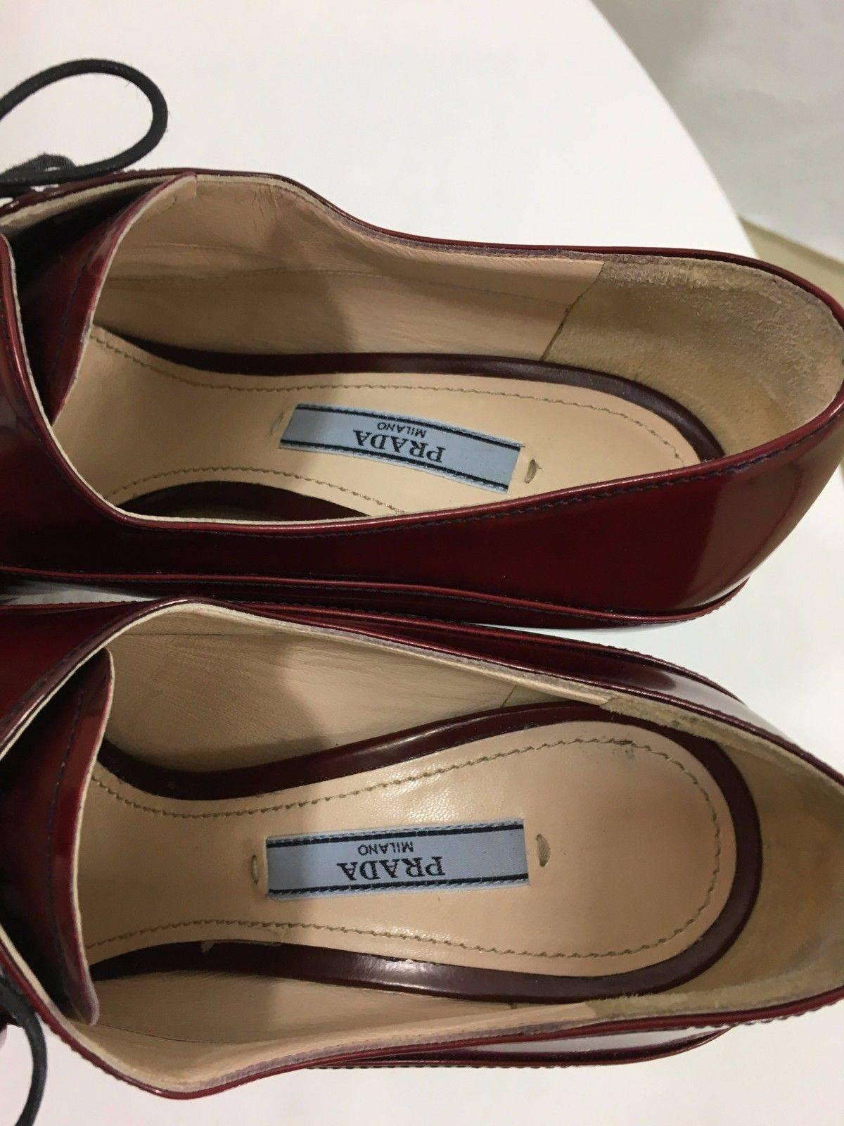 Prada Platform Lace Ups in Burgundy For Sale 3