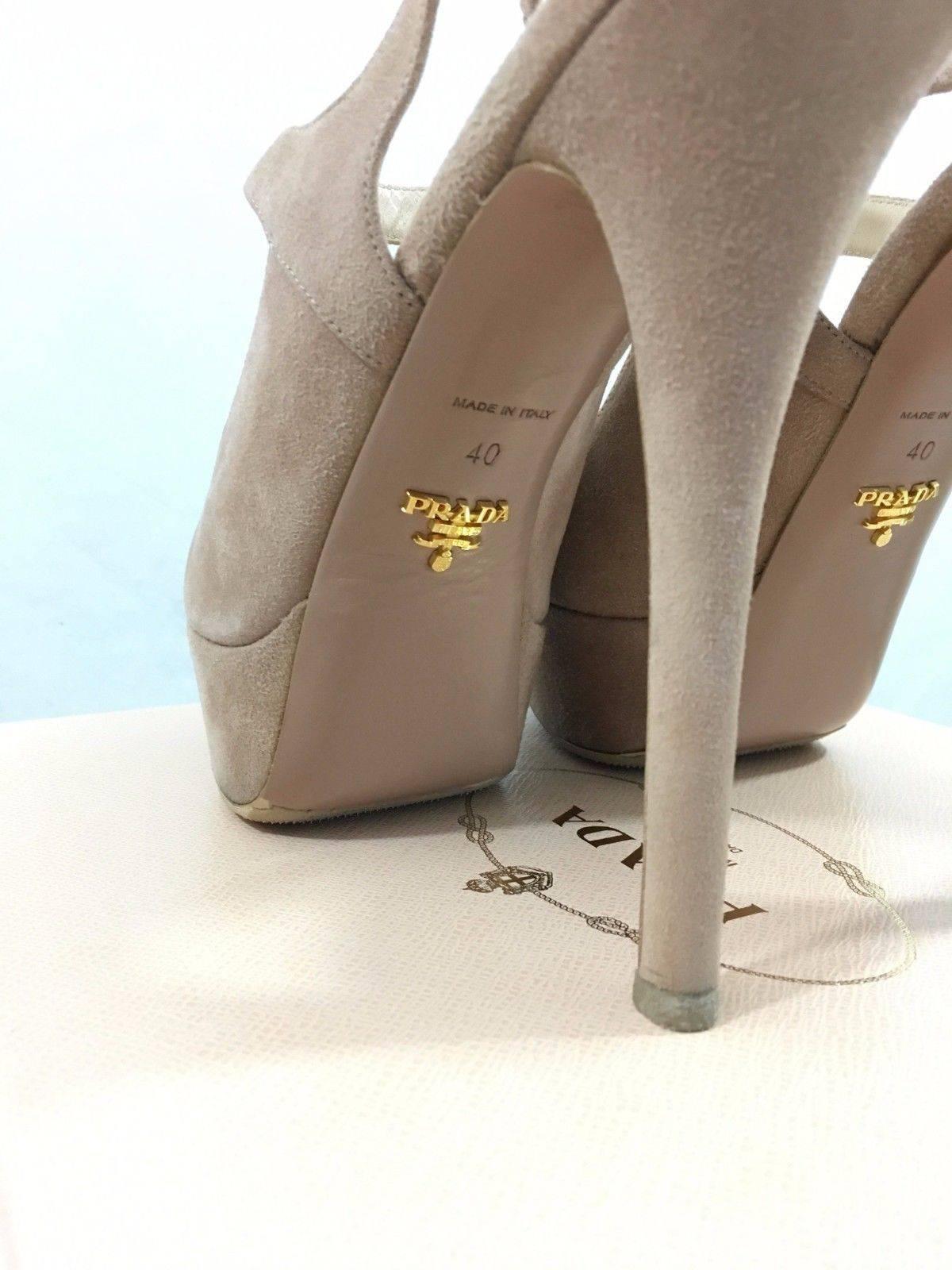 Prada Beige Suede Platform Stiletto High Heeled Shoes  In New Condition For Sale In Saint Charles, IL