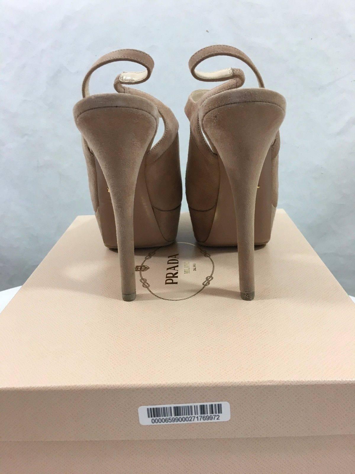 Women's or Men's Prada Beige Suede Platform Stiletto High Heeled Shoes  For Sale