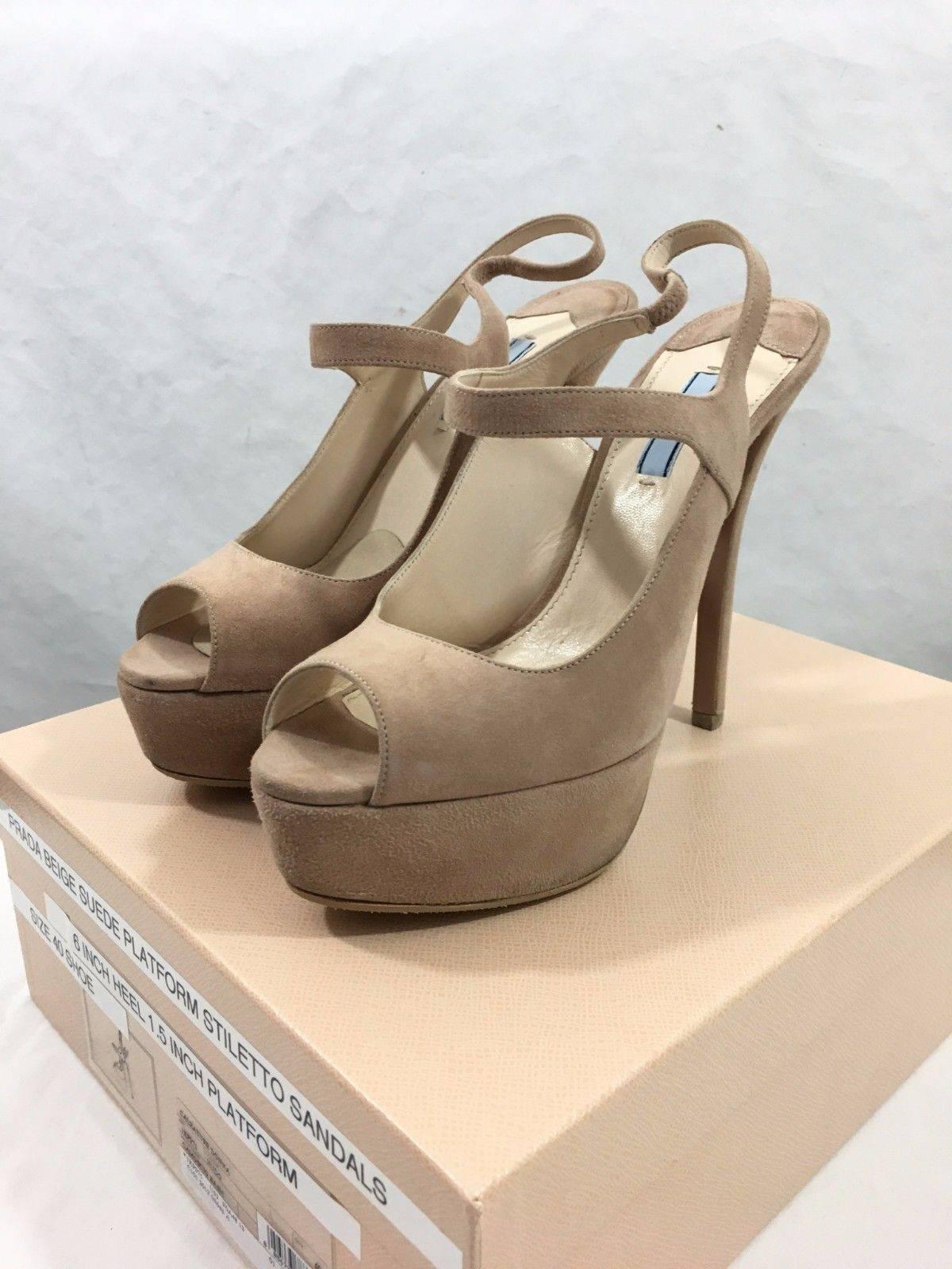 Prada Beige Suede Platform Stiletto High Heeled Shoes  For Sale 5