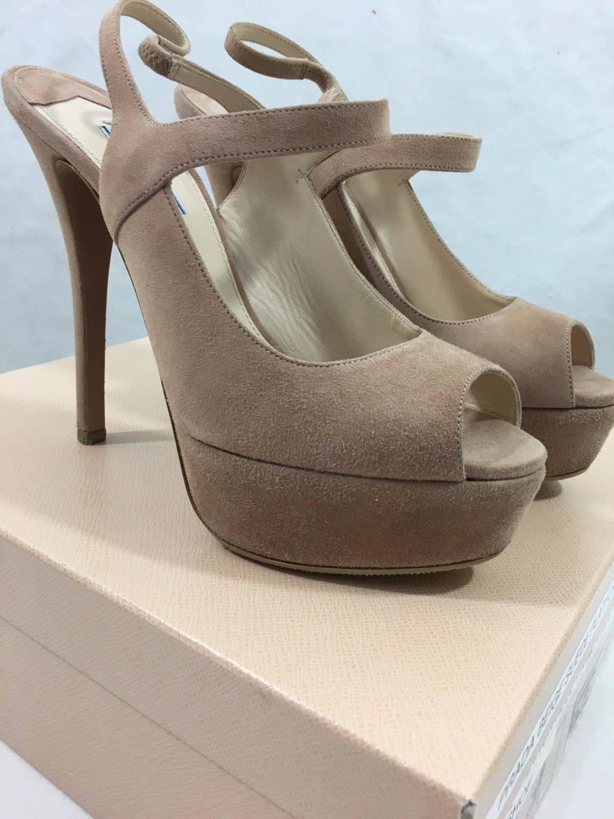 Prada Beige Suede Platform Stiletto High Heeled Shoes  For Sale 3