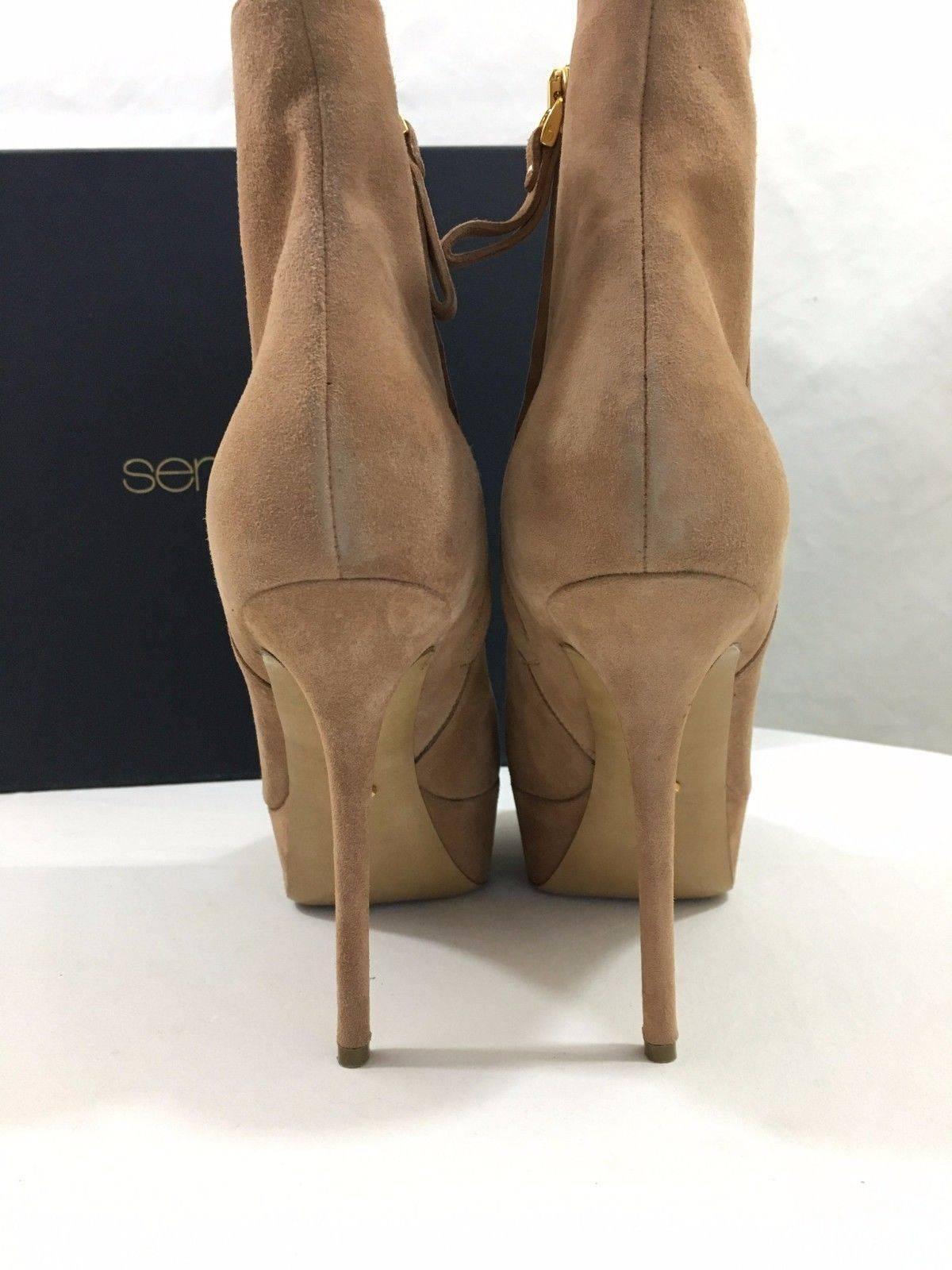 Sergio Rossi Nude Suede Stiletto Ankle Platform Boots  For Sale 3