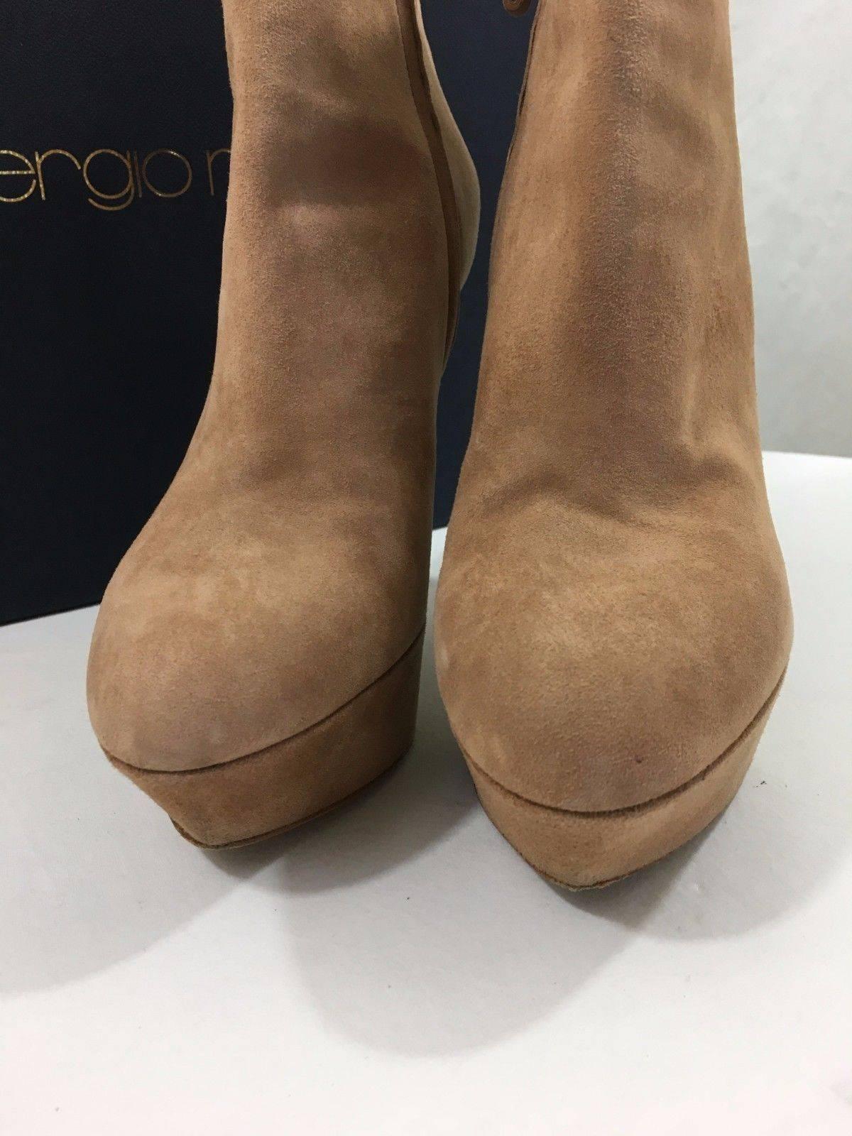 Sergio Rossi Nude Suede Stiletto Ankle Platform Boots  In New Condition For Sale In Saint Charles, IL