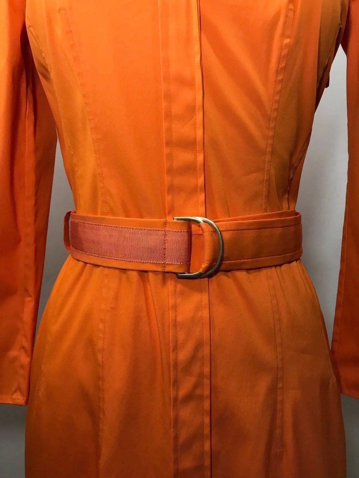 Hugo Boss Belted Orange Shirt Dress In New Condition For Sale In Saint Charles, IL