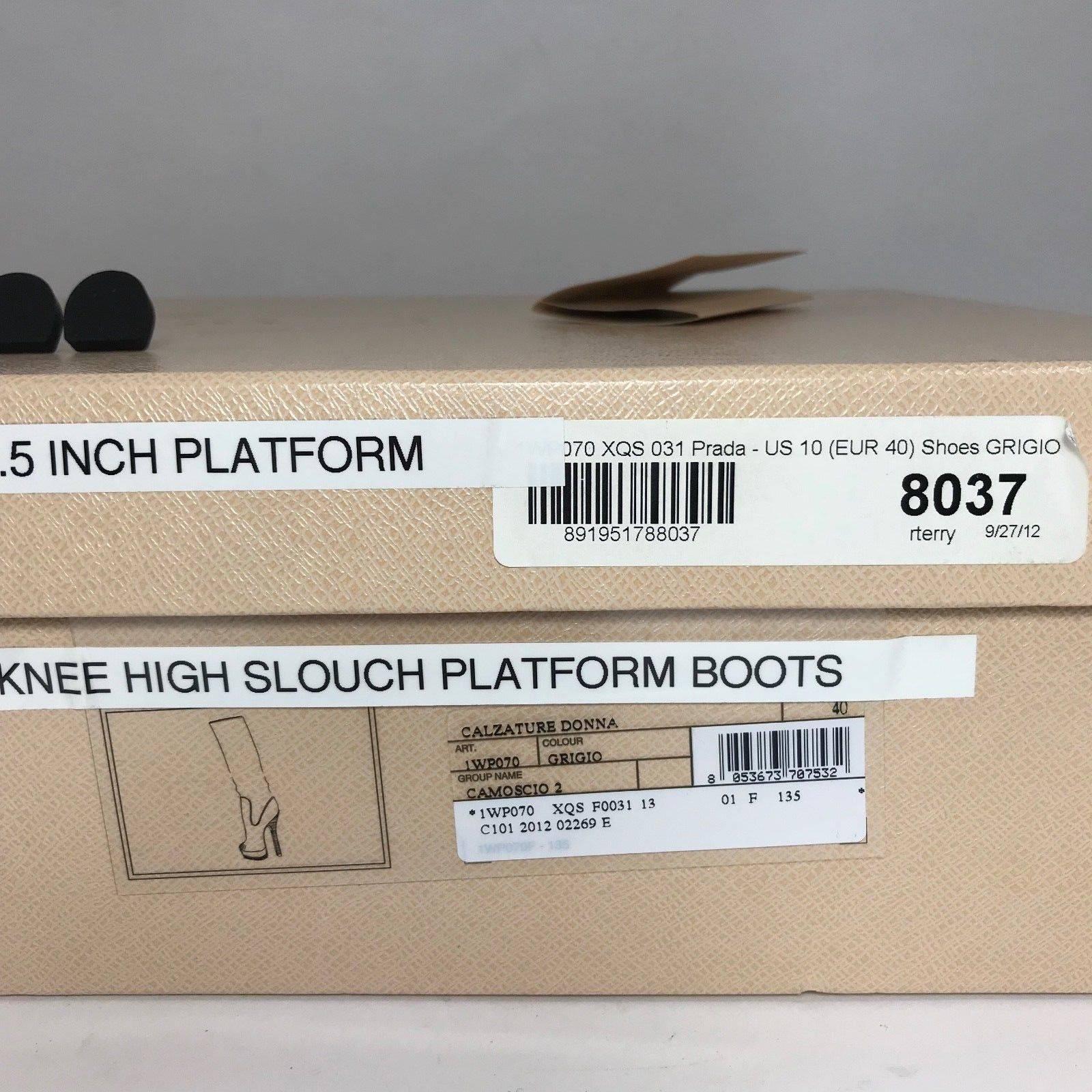 Prada Slouch Over the Knee Grey Suede High Heel Platform Boots  For Sale 2
