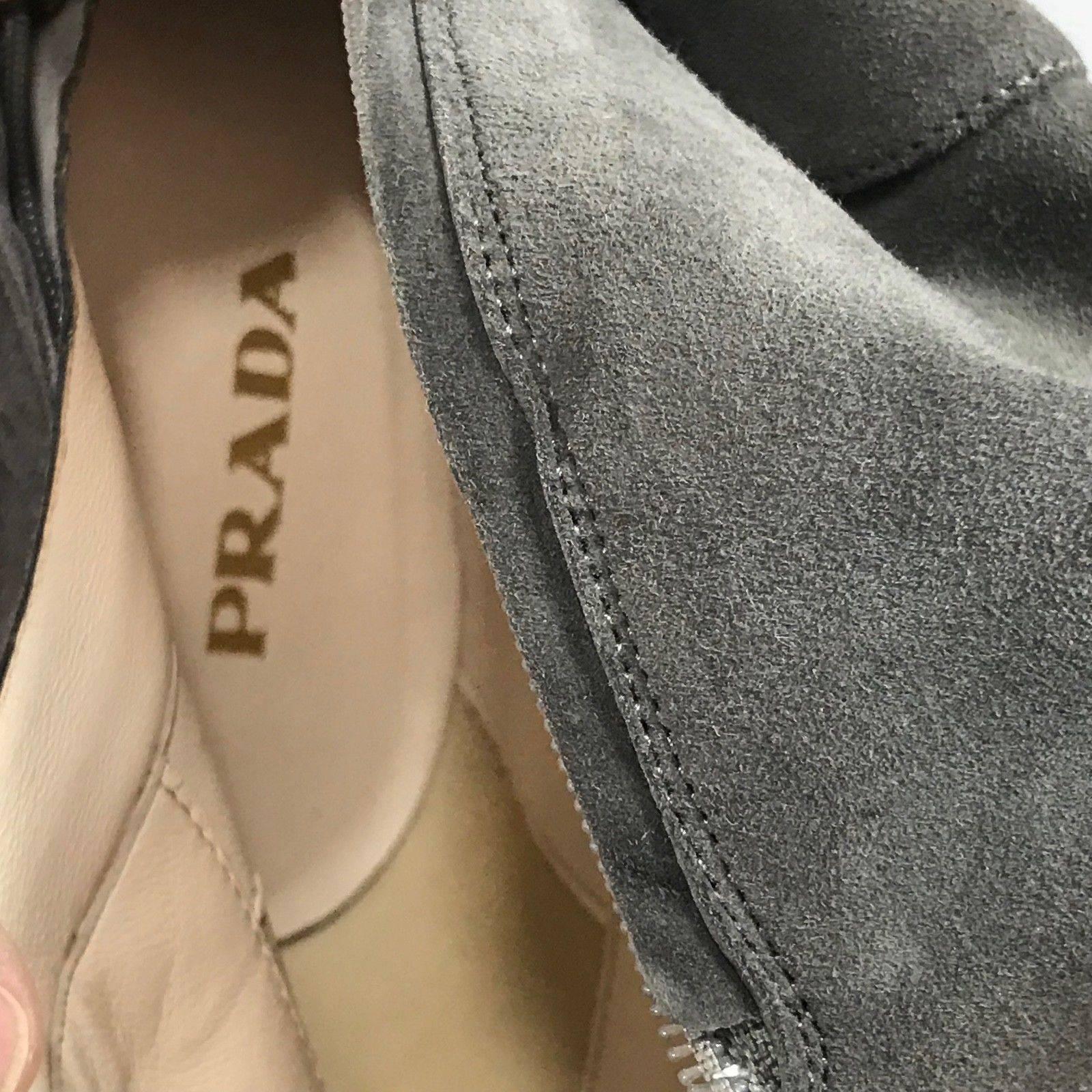 Prada Slouch Over the Knee Grey Suede High Heel Platform Boots  For Sale 1