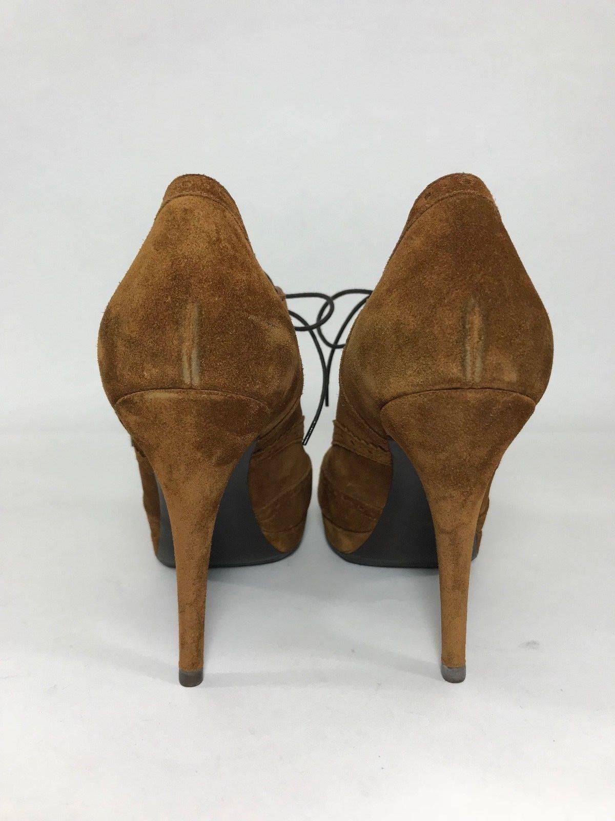 Brown YSL Stiletto Tribute Light Suede Lace Up Heels  For Sale