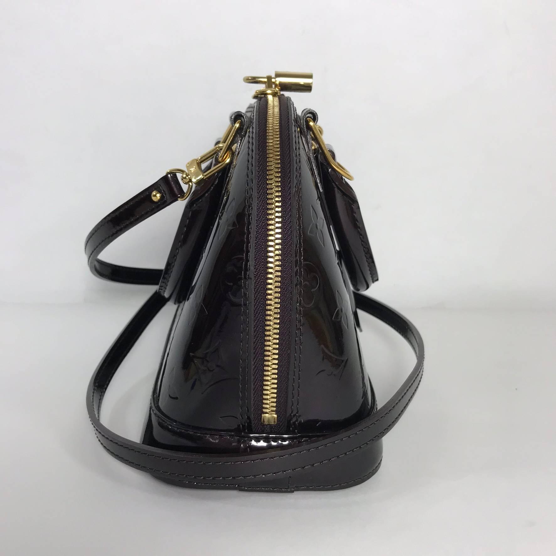 Black Louis Vuitton Vernis Alma BB in Amarante Satchel