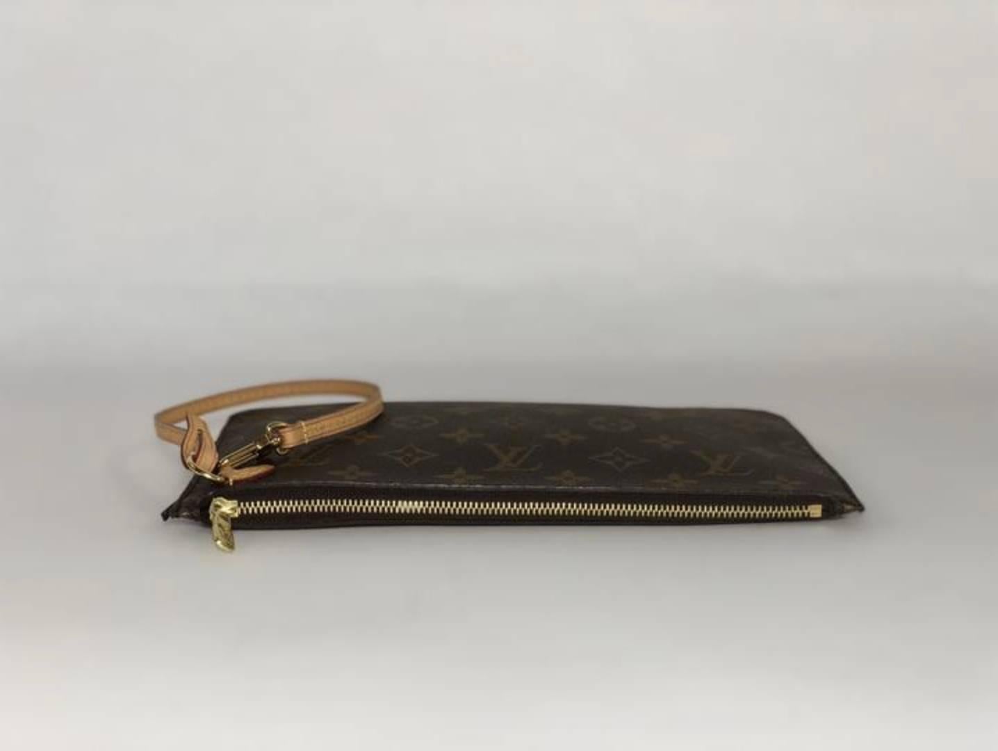 Black Louis Vuitton Monogram Neverfull MM/GM Pouch ONLY with Fuschia Interior Wristlet
