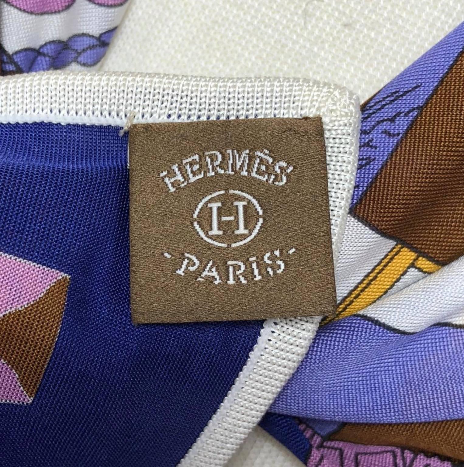 Hermes 100% Silk Jersey Knit Scarf Tours De Cles in Purple For Sale 1