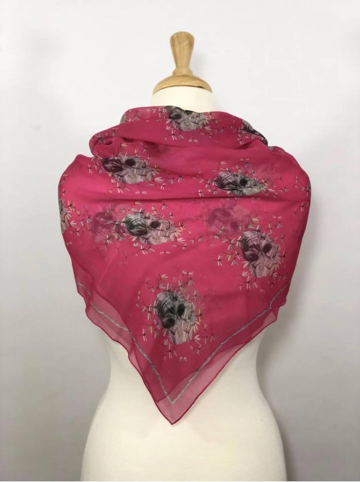 Brown Alexander McQueen Silk Chiffon Skull Scarf in Pink