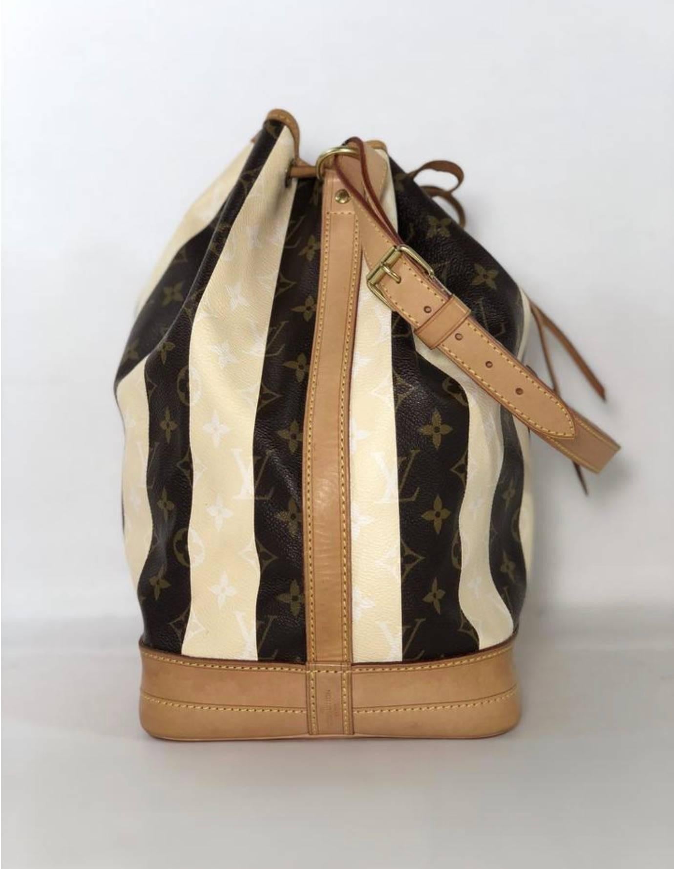 Louis Vuitton Limited Edition Monogram Rayures Noe GM Drawstring Bucket Handbag In Good Condition In Saint Charles, IL