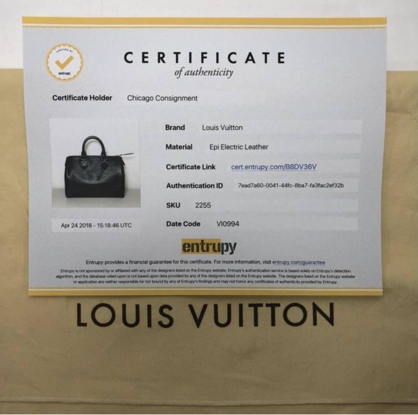 MODEL - Louis Vuitton Epi Speedy 25 in Black

CONDITION - Very Good.  Clean.  No rips, holes, tears, stains or odors.  Pieces maintains original shape with no cracks but has one crease.  Hardware has some tarnishing and  chipping.  Zipper slides