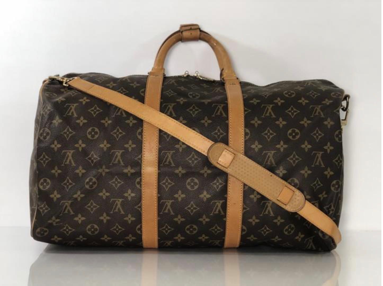 Black Louis Vuitton Monogram Keepall Bandoliere 50 Travel Handbag For Sale