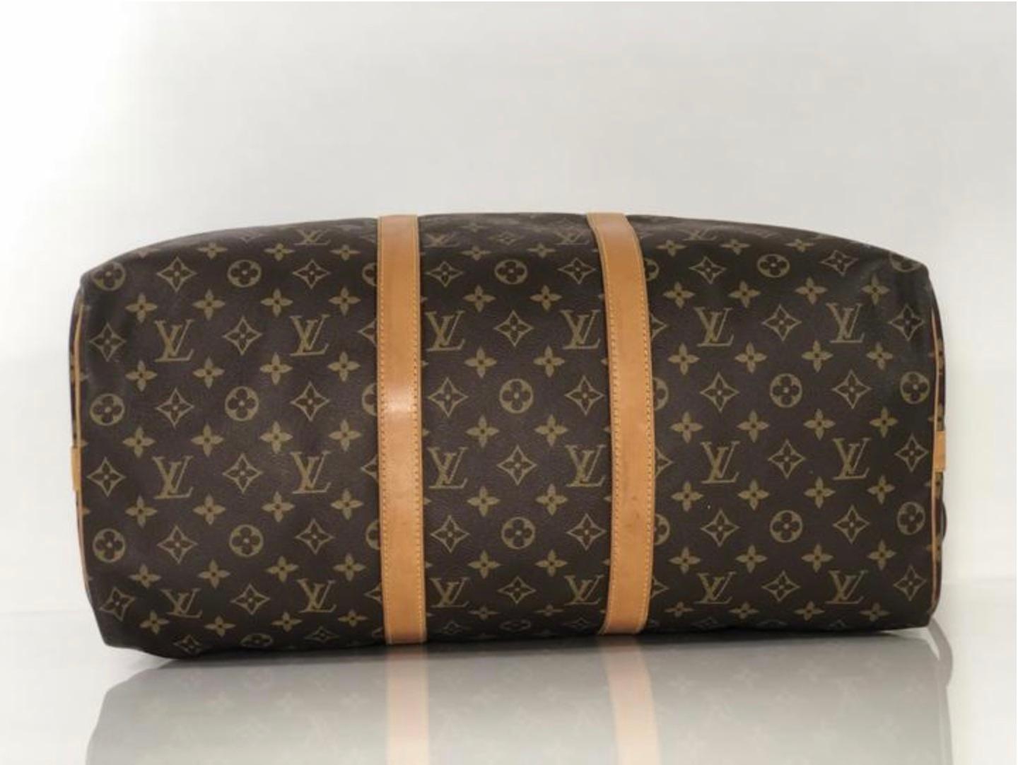 Louis Vuitton Monogram Keepall Bandoliere 50 Travel Handbag For Sale 3