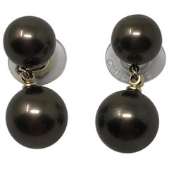 Carolee Round Black Double Faux Pearl Drop Earrings