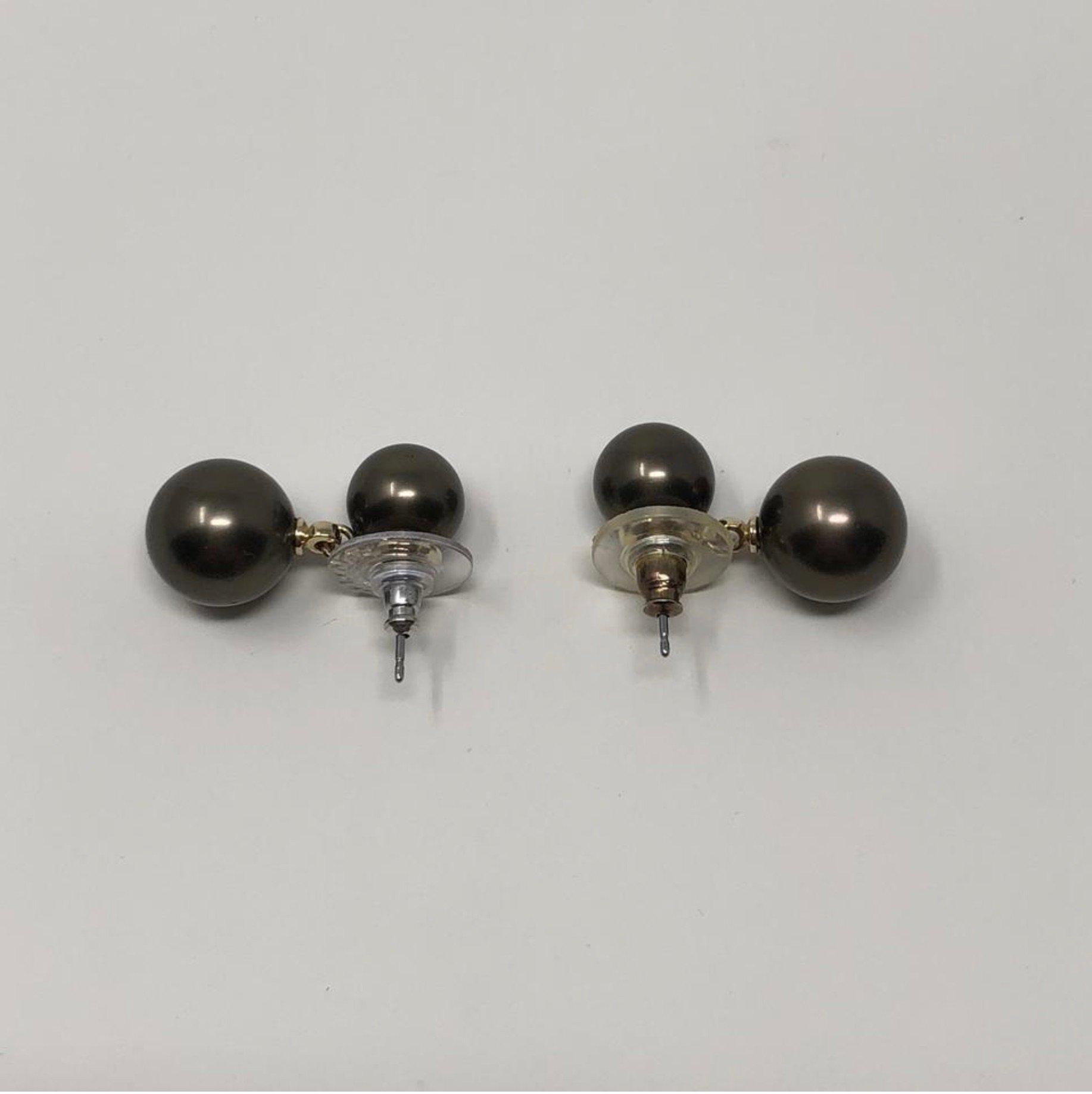 Carolee Round Black Double Faux Pearl Drop Earrings In Excellent Condition For Sale In Saint Charles, IL