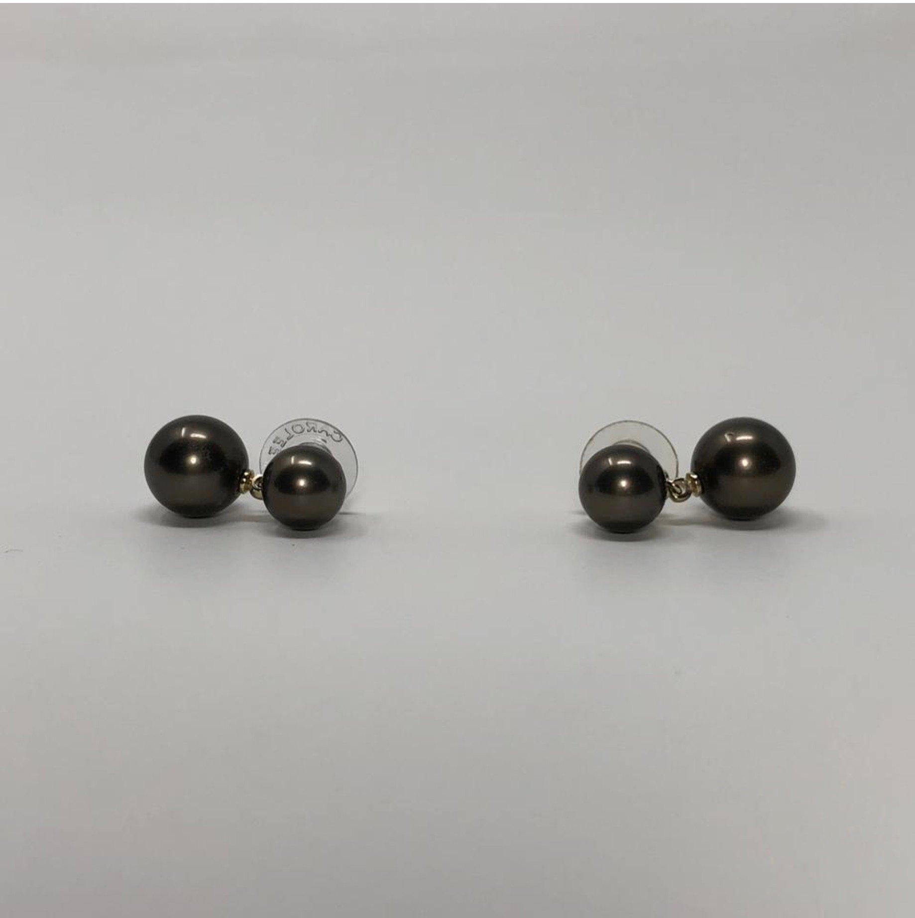 Women's or Men's Carolee Round Black Double Faux Pearl Drop Earrings For Sale