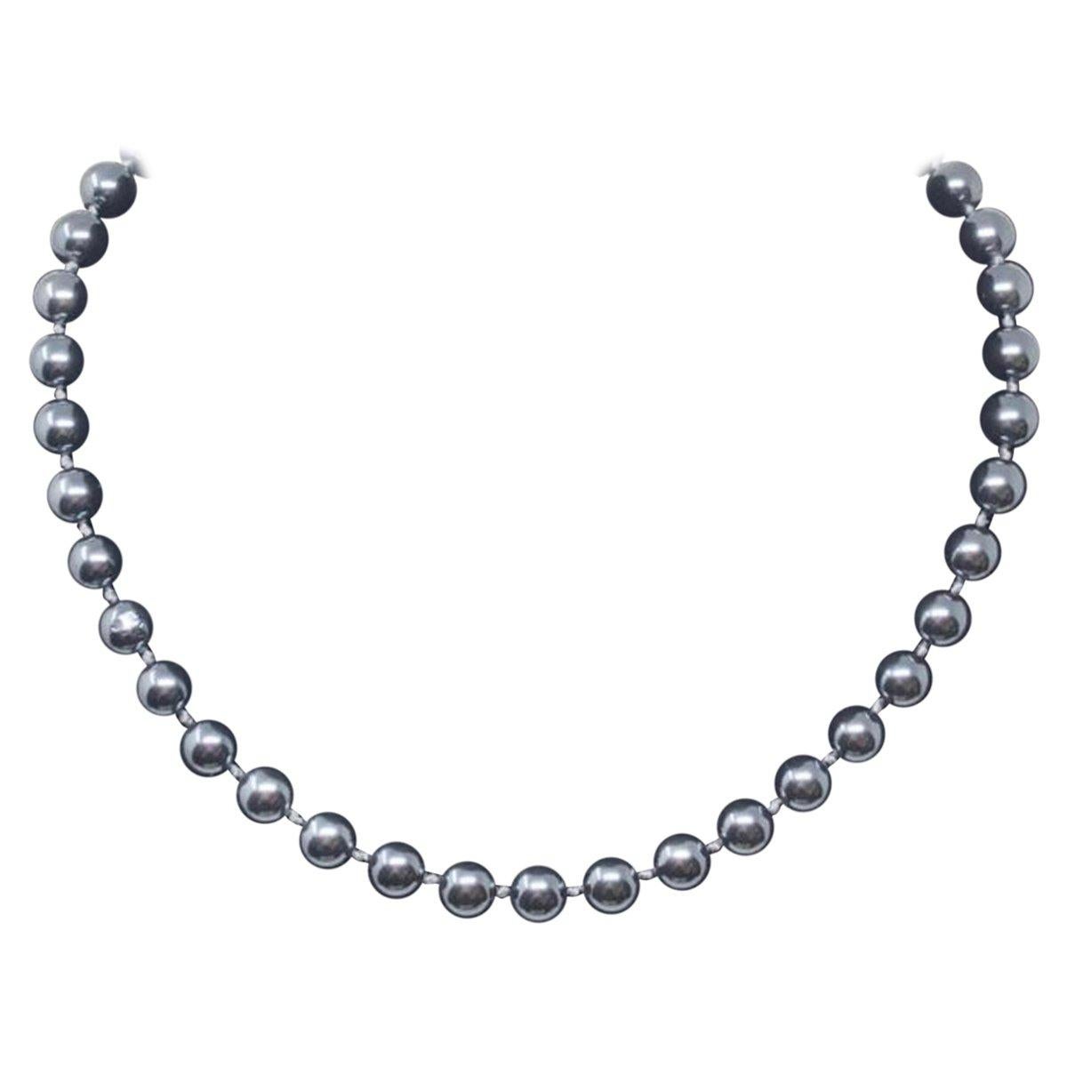  Carolee Round Faux Black Pearl Ball Necklace For Sale