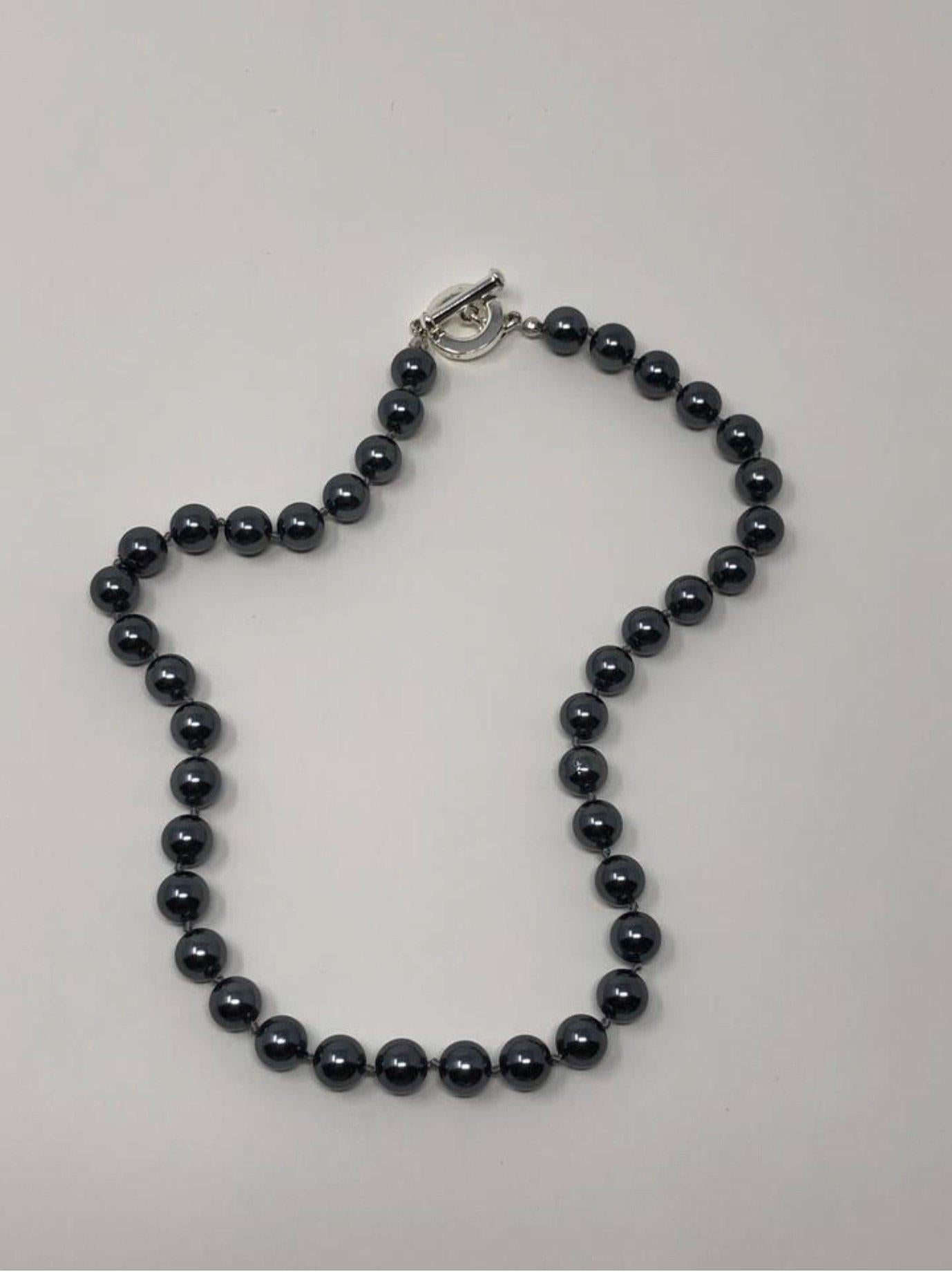 Women's or Men's  Carolee Round Faux Black Pearl Ball Necklace For Sale