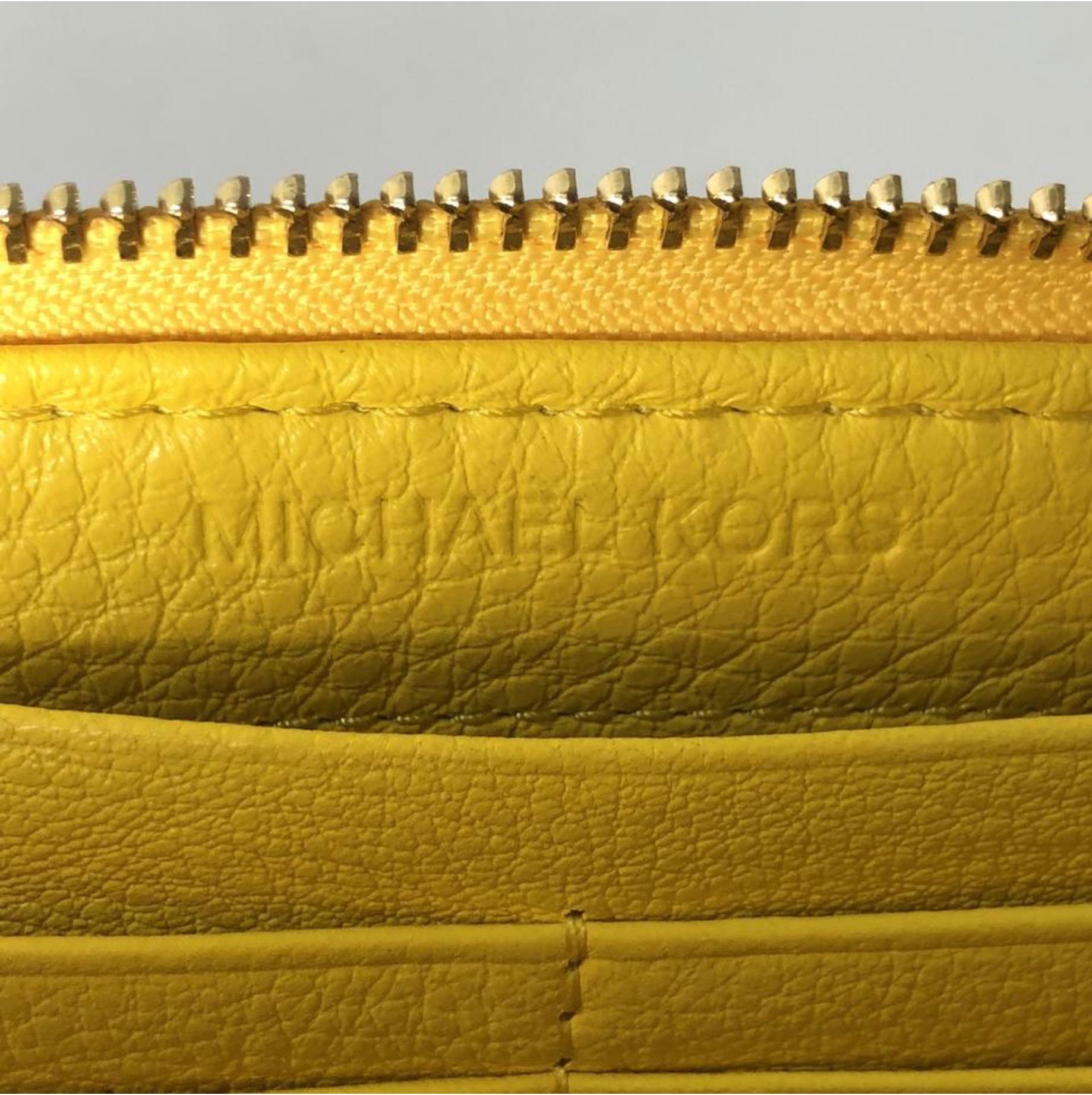 Michael Kors Leather Long Zipper Wallet in Yellow For Sale 6