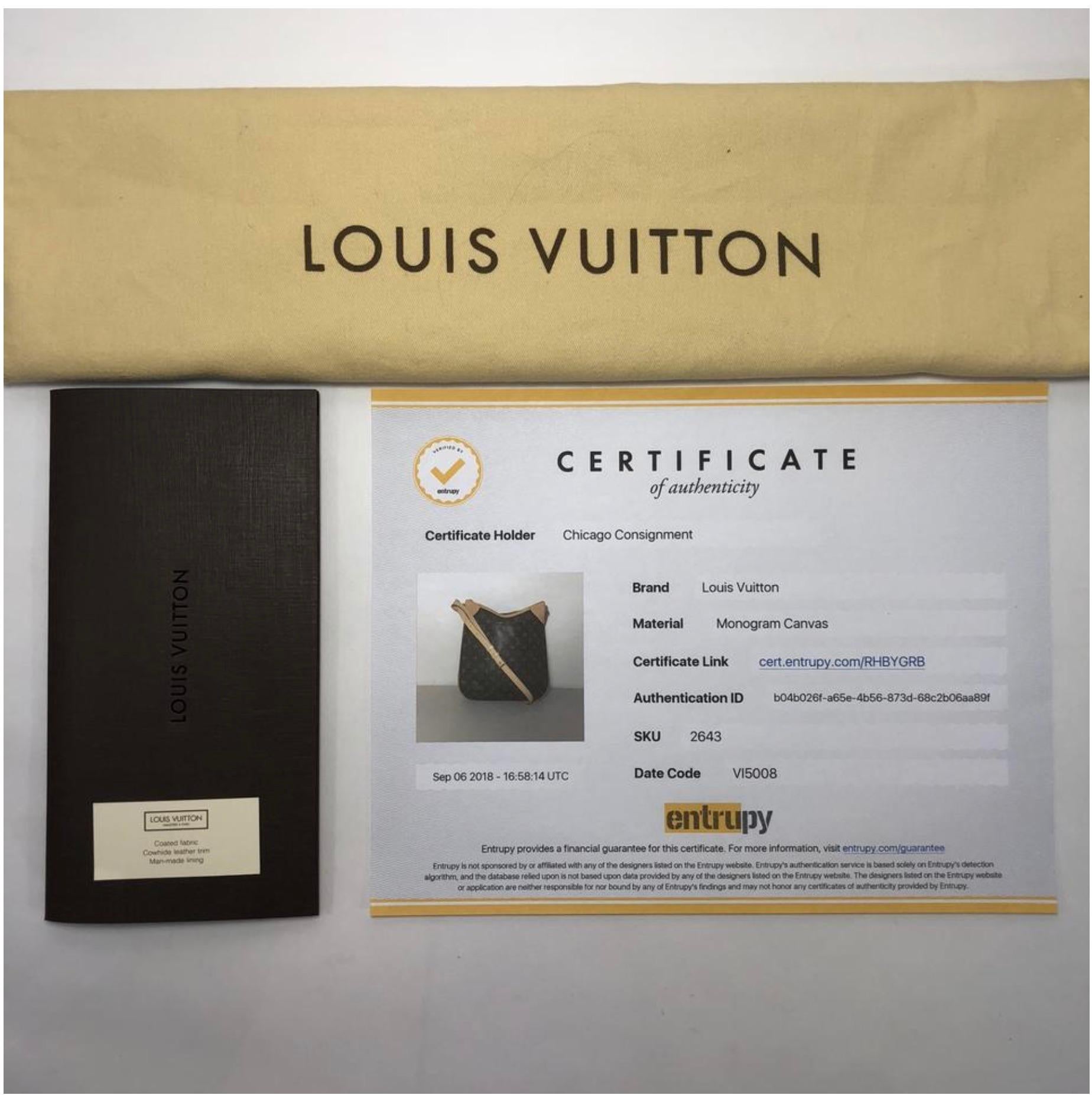 MODEL - Louis Vuitton Monogram Odeon MM Crossbody Handbag

CONDITION - Exceptional! No visibile signs of wear.

SKU - 2643

DATE/SERIAL CODE - VI5008

ORIGIN - France

PRODUCTION - 2008

DIMENSIONS - L12.6 x H13.4 x D2

STRAP/HANDLE DROP - 20.5 to