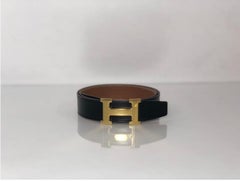 Hermes Reversible Black and Brown H Belt with Polished Gold H Buckle 85cm