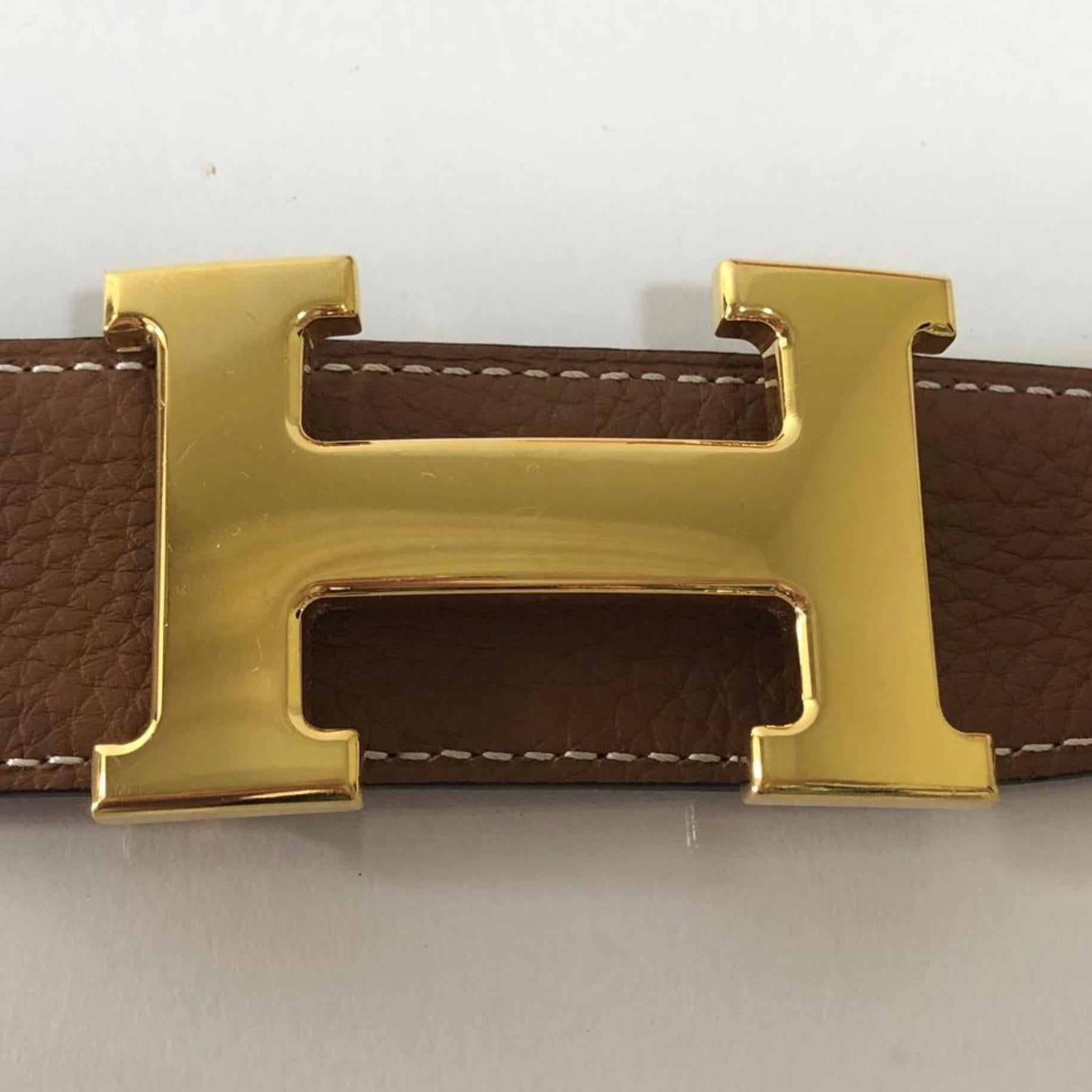 Hermes Reversible Black and Brown H Belt with Polished Gold H Buckle 85cm 1