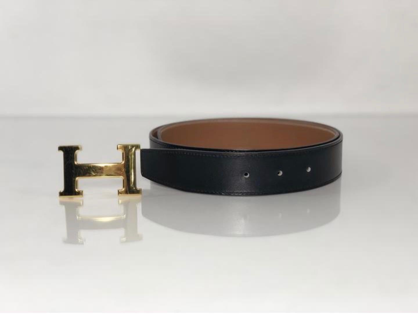 Hermes Reversible Black and Brown H Belt with Polished Gold H Buckle 85cm 3