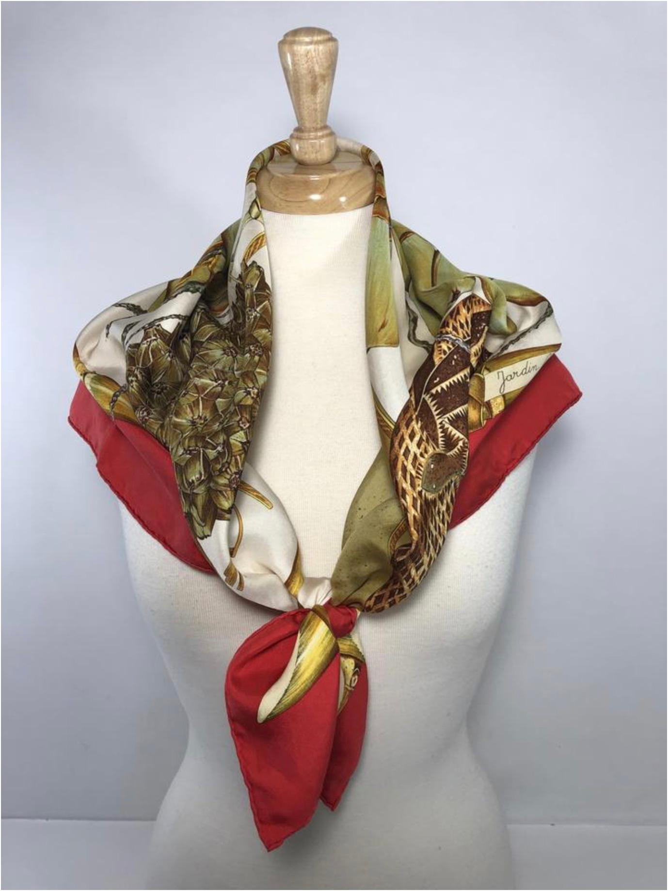 MODEL - Hermes Scarf Jardin Creole Silk 

CONDITION - Exceptional! No visible signs of wear. Silk has soften.

SKU - 2774

DATE/SERIAL CODE - NA

ORIGIN - France

PRODUCTION - NA

DIMENSIONS - L35 x H35 x D.05

STRAP/HANDLE DROP - NA

MATERIAL -