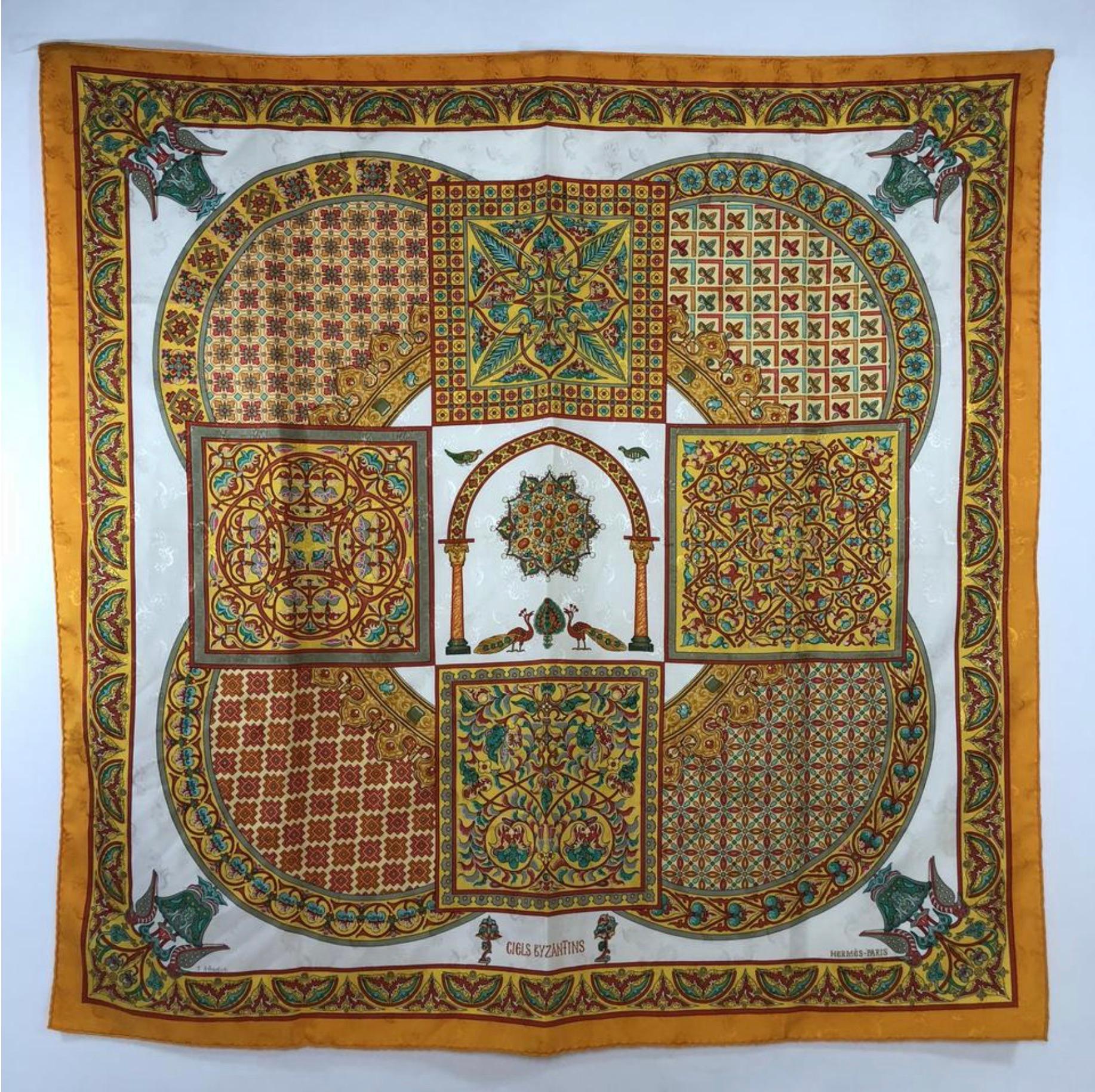 Hermes Ciels Byzantins Orange Silk Scarf  For Sale 2