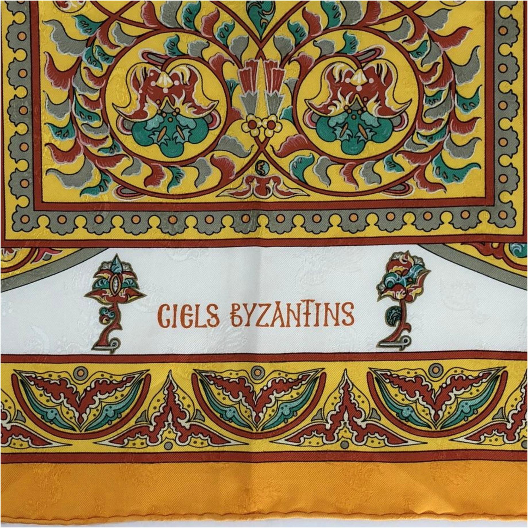 Hermes Ciels Byzantins Orange Silk Scarf  For Sale 6