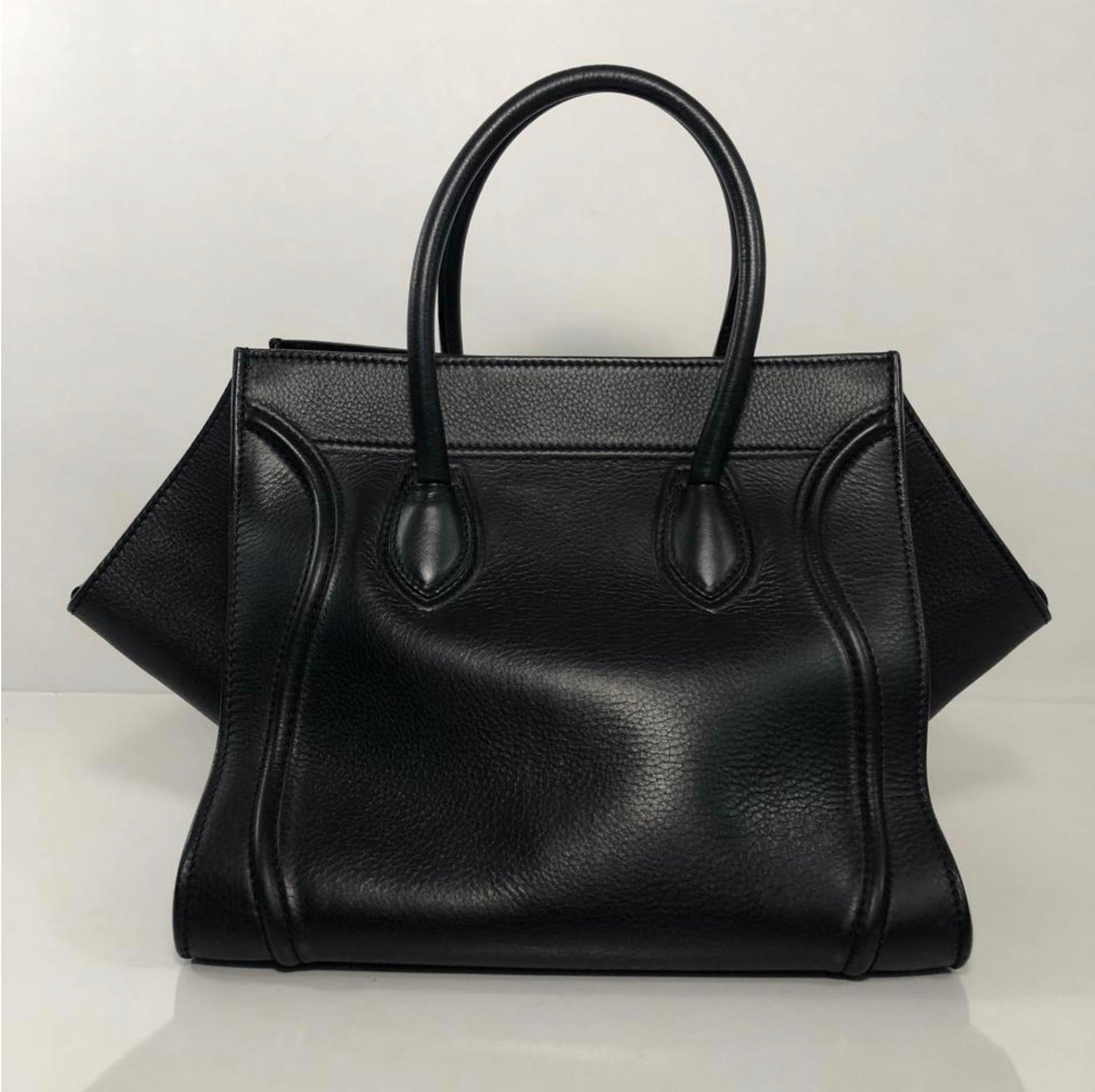 Celine Leather Phantom Medium Black Satchel Tote Handbag 1