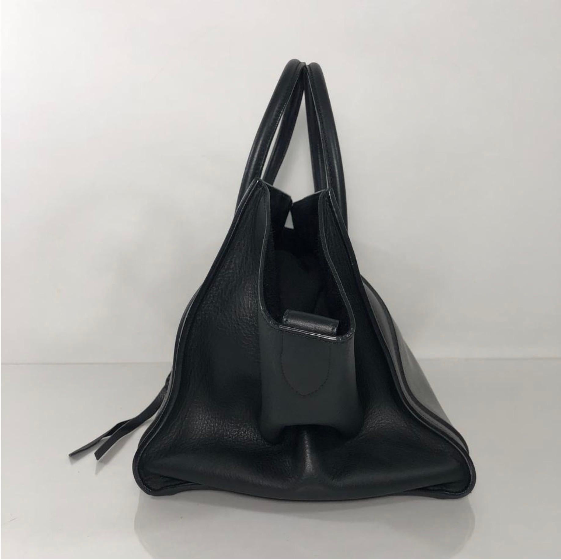 Celine Leather Phantom Medium Black Satchel Tote Handbag 2