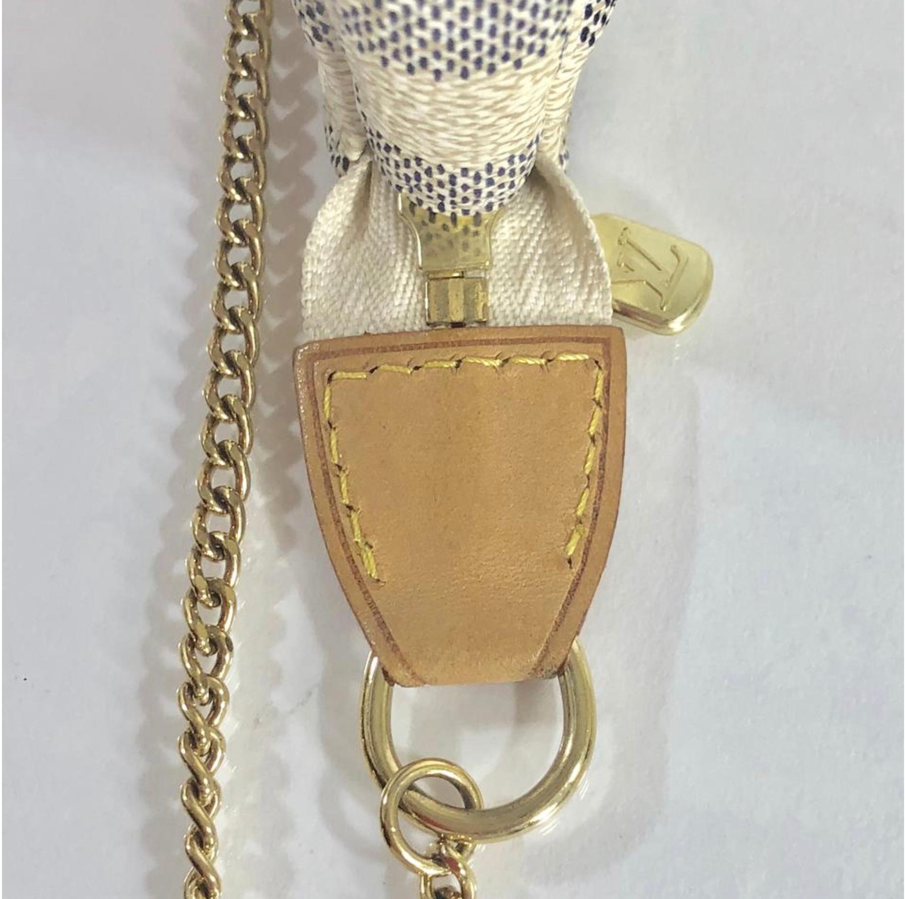Beige Louis Vuitton Damier Azur Pochette Accessories Mini Wristlet Handbag For Sale