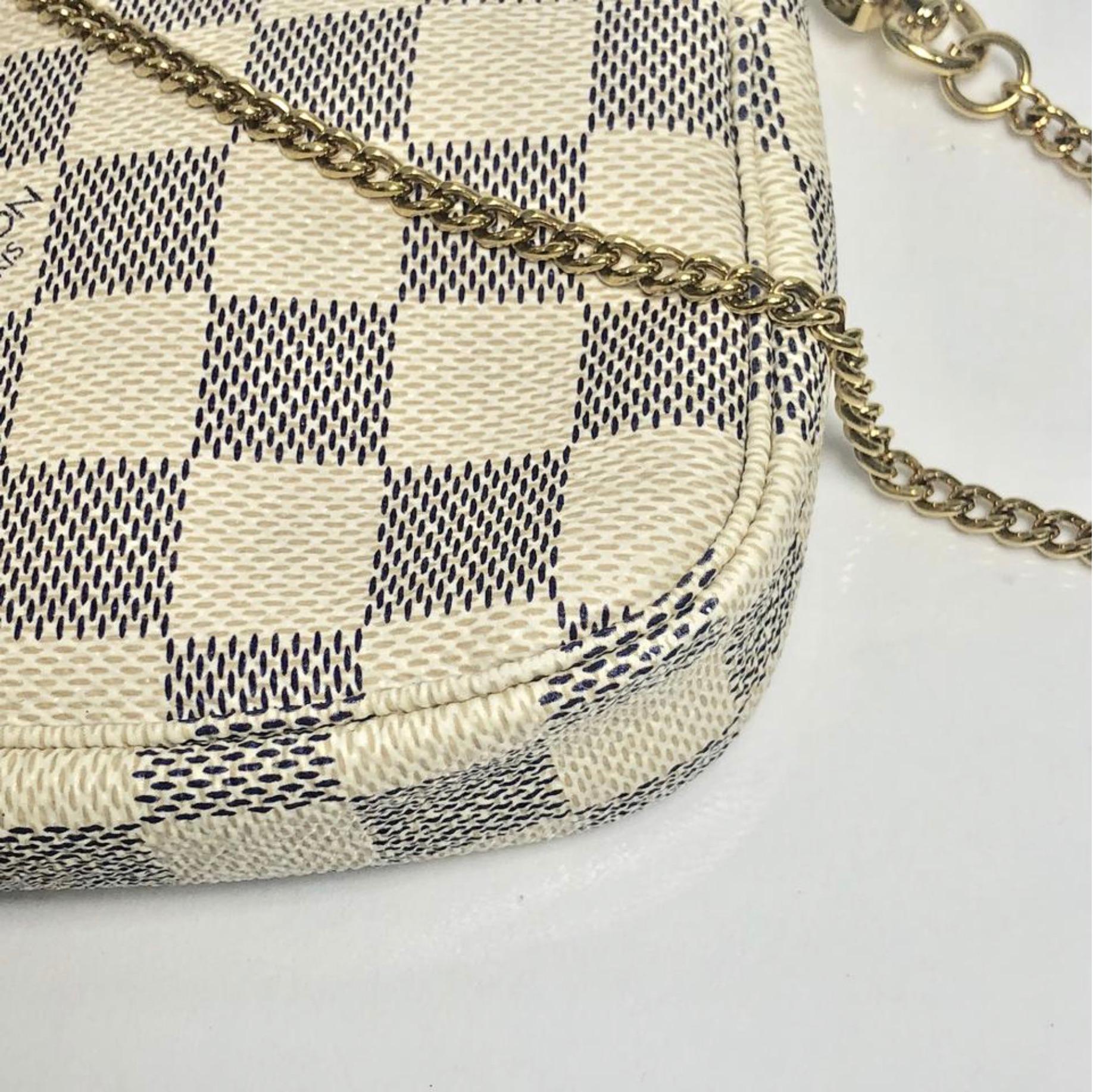 Louis Vuitton Damier Azur Pochette Accessories Mini Wristlet Handbag For Sale 4