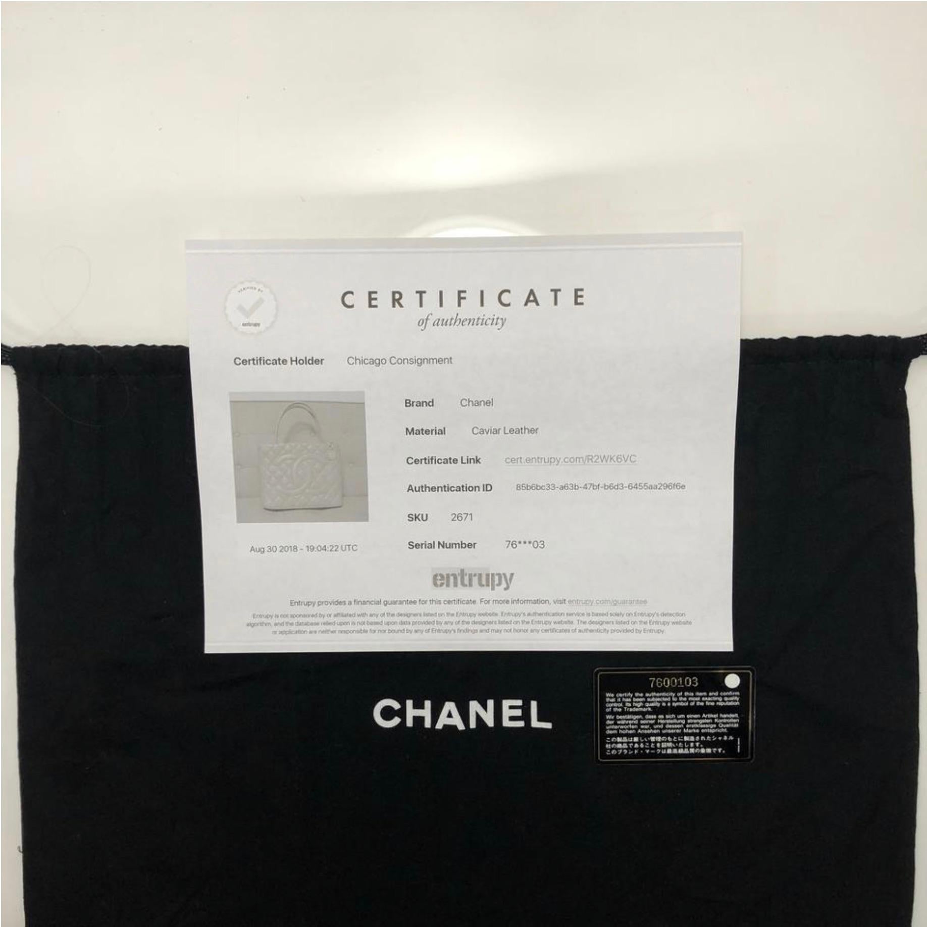 MODEL - Chanel Caviar Leather Medallion with Gold Hardware in Beige

CONDITION - Exceptional! No visibile signs of wear.

SKU - 2671

ORIGINAL/CURRENT RETAIL PRICE - 2900 + tax

DATE/SERIAL CODE - 7600103

ORIGIN - Italy

PRODUCTION -