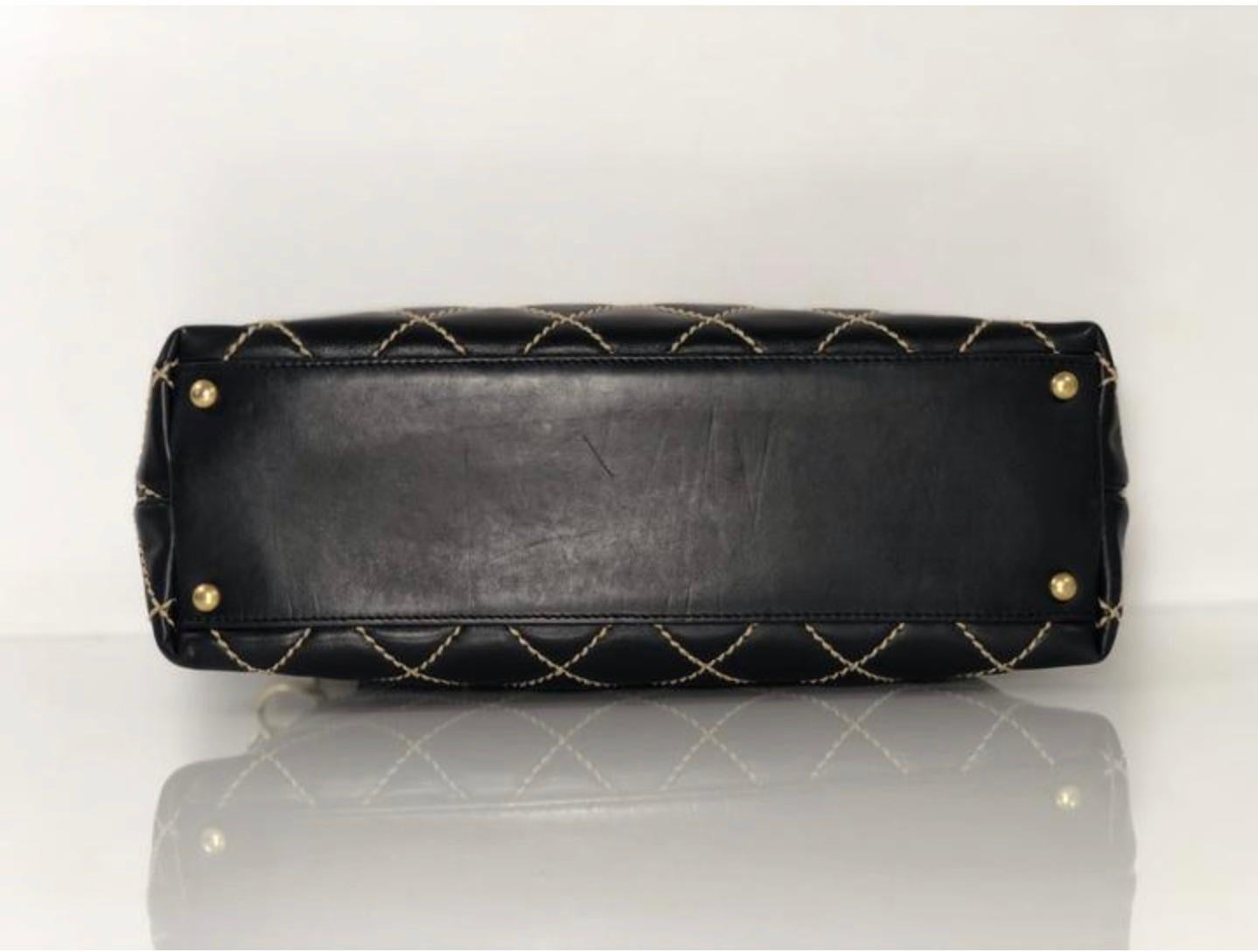 Chanel Lambskin Leather Wild Stitch Large Shoulder with Gold Hardware in Black For Sale 4