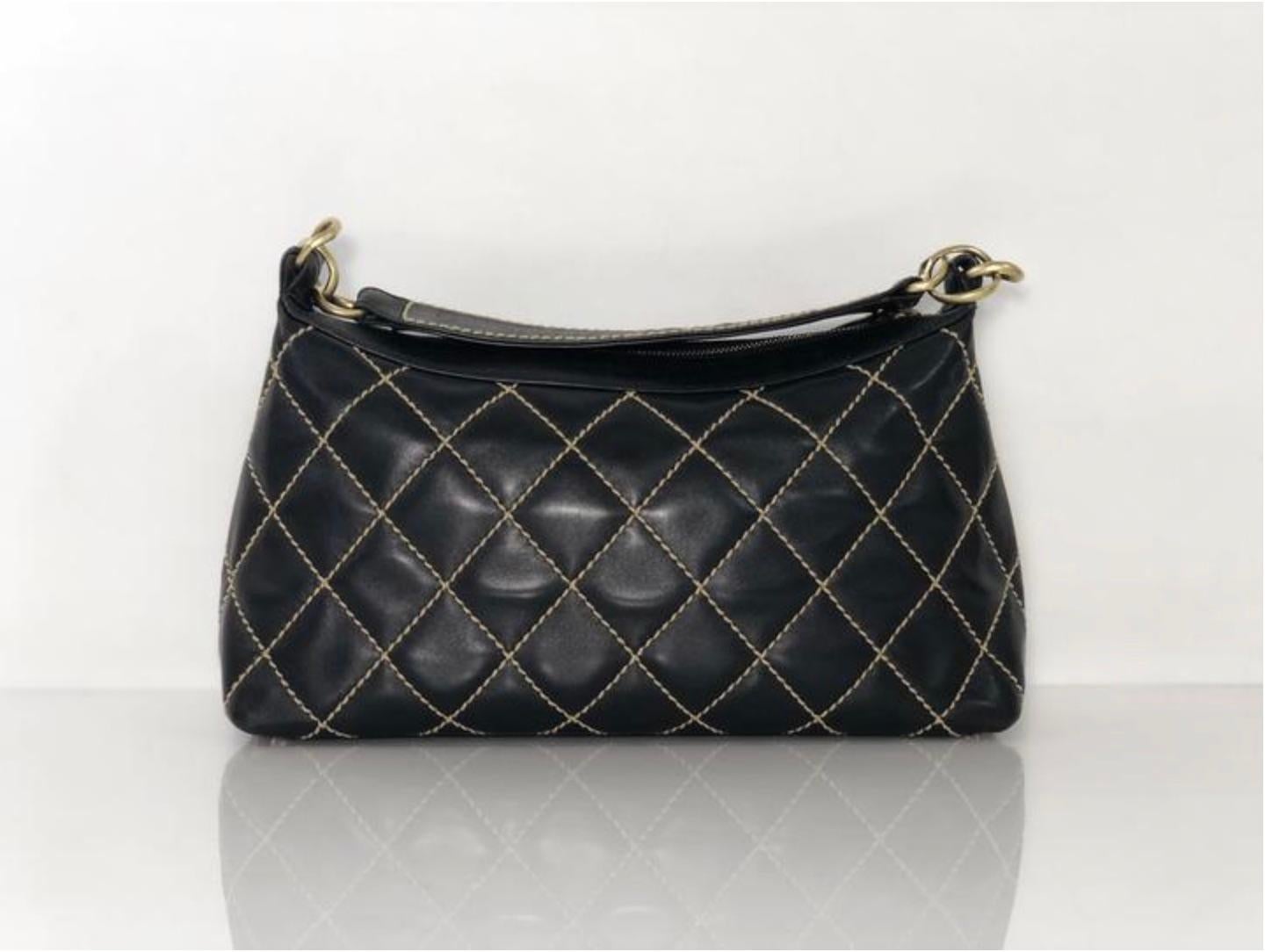 Chanel Lambskin Leather Wild Stitch Large Shoulder with Gold Hardware in Black For Sale 1