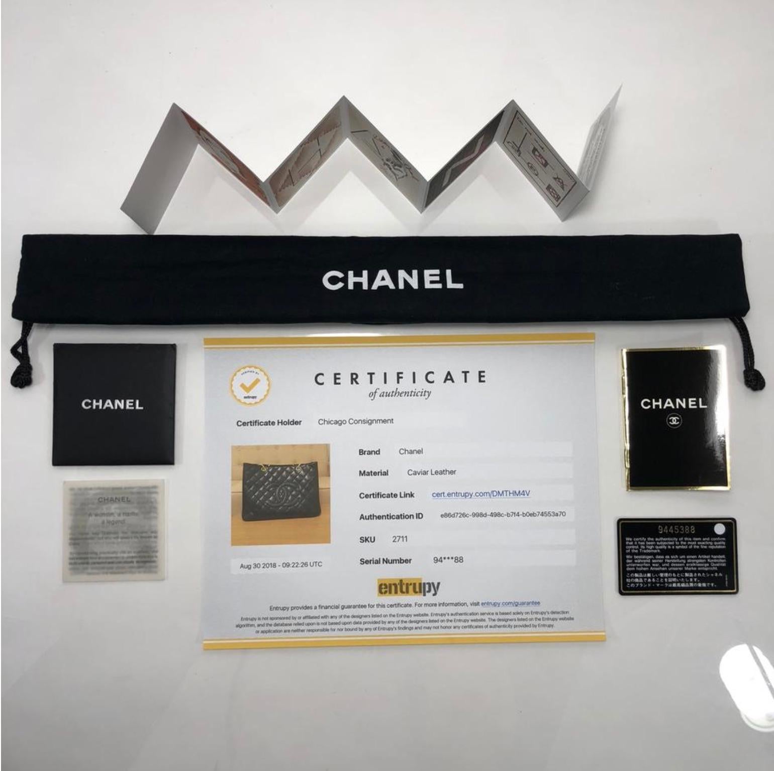 MODEL - Chanel Caviar Leather Grand Shopping Tote with Gold Hardware in Black Shoulder Handbag

CONDITION - Exceptional!  No watermarks, no handle darkening, no dryness.  Bright and shiny hardware with no tarnishing.  No rips, holes, tears, stains