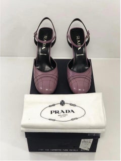 Prada Capretto Fume Petalo Decorative Stitch Mary Jane Pump Chunky Flair Heel