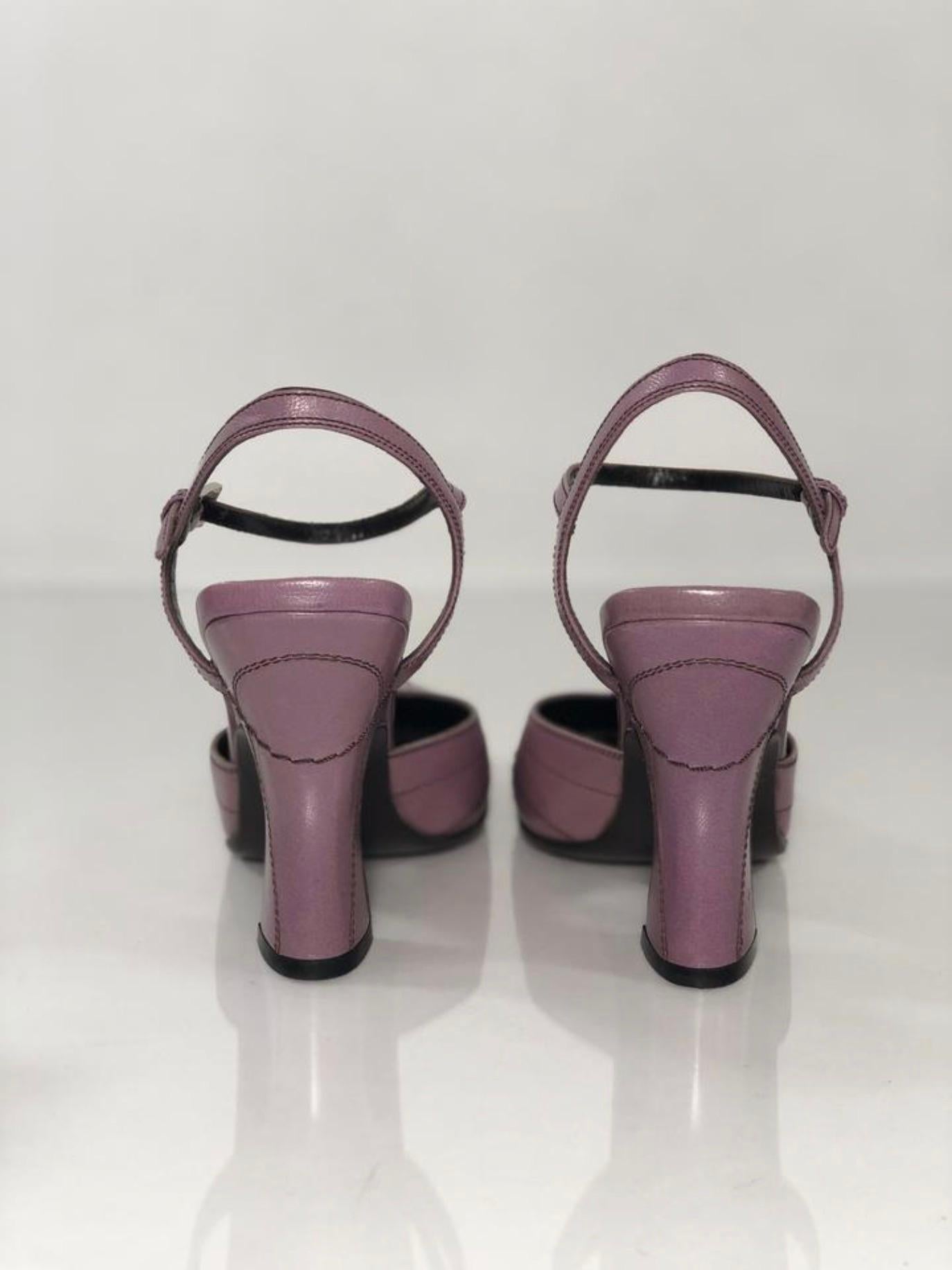Women's or Men's  Prada Capretto Fume Petalo Decorative Stitch Mary Jane Pump Chunky Flair Heel For Sale
